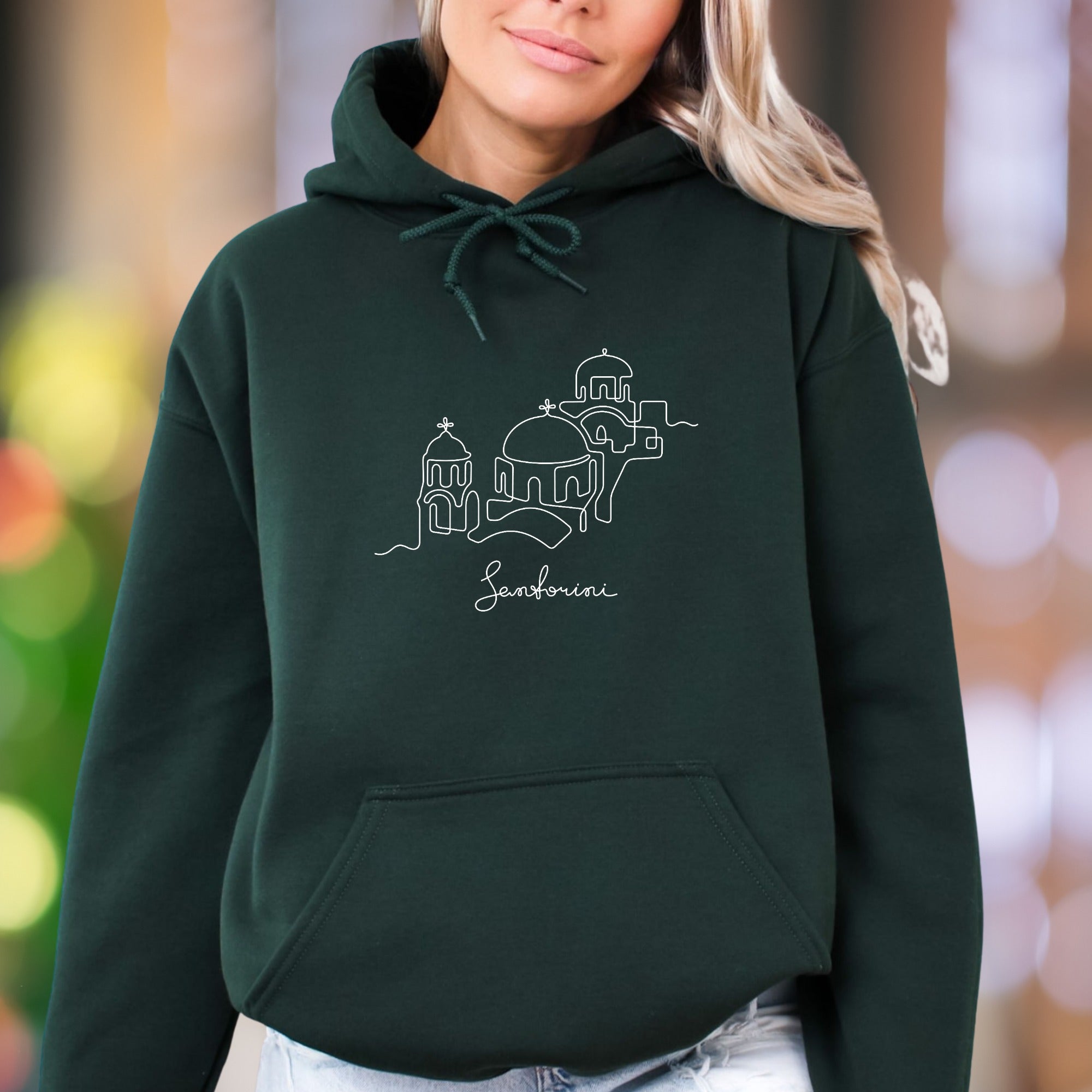 "Santorini" | Minimal Line Art Unisex Adult Hoodie | Travel Lifestyle