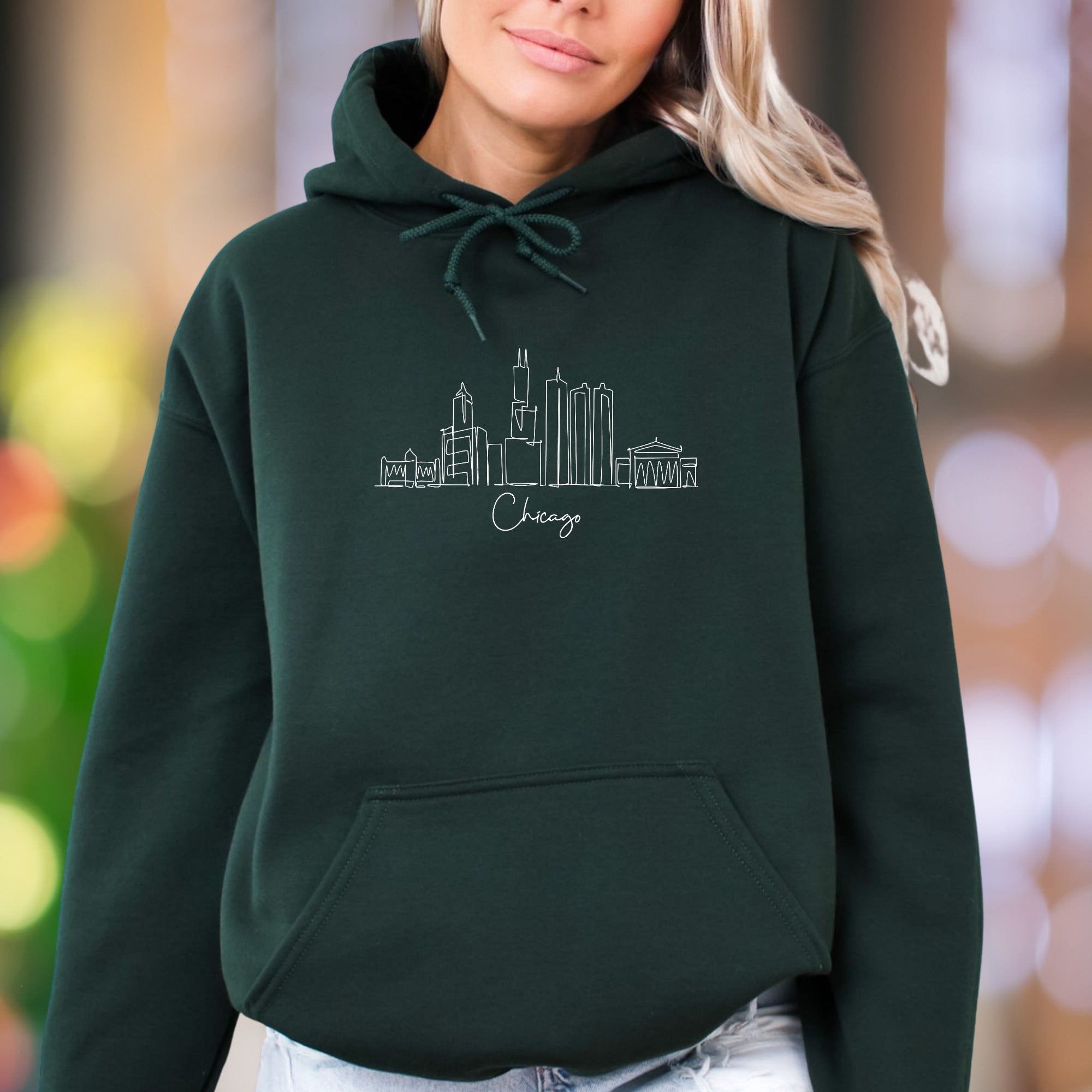 "Chicago" | Minimal Cityscape Unisex Adult Hoodie | Urban Lifestyle