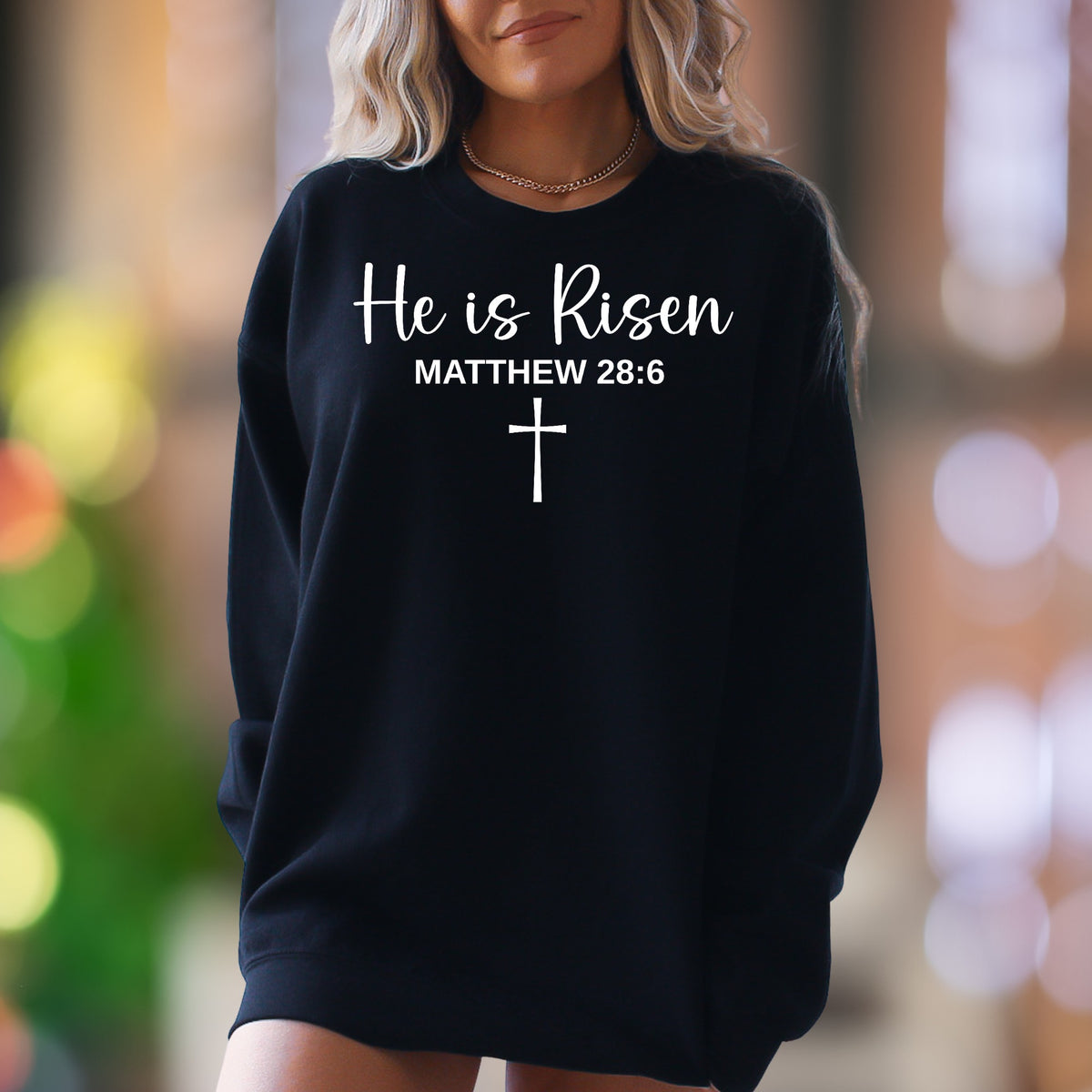 "He is Risen Matthew 28:6" | Script Typography Unisex Adult Sweatshirt | Inspirational Lifestyle