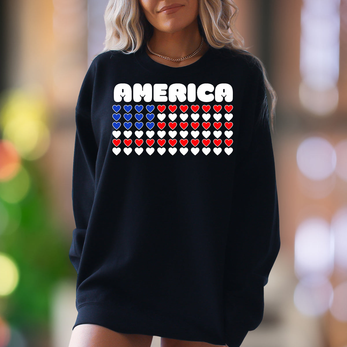 "AMERICA" | Patriotic Hearts Unisex Adult Sweatshirt | American Pride Wear