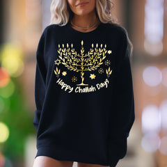 "Happy Challah Days" | Watercolor Menorah Unisex Adult Sweatshirt | Festive Lifestyle Apparel