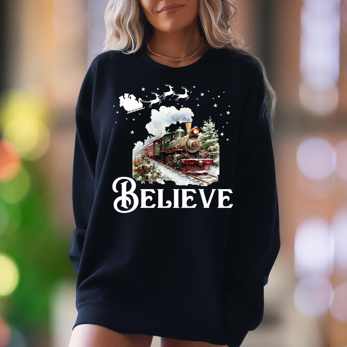 "Believe" | Festive Vintage Train Unisex Adult Sweatshirt | Holiday Lifestyle