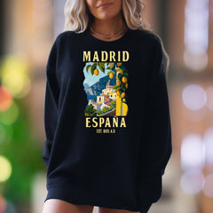 "Madrid España Est. 865 A.D." | Vintage Travel Unisex Adult Sweatshirt | European Lifestyle