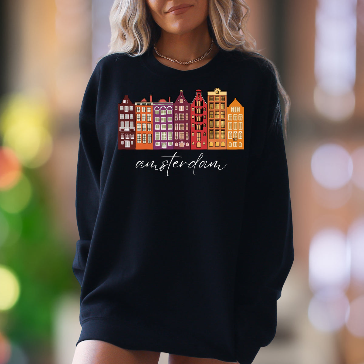 "Amsterdam" | Cityscape Graphic Unisex Adult Sweatshirt | Travel Lifestyle Apparel