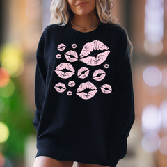 Pink Kiss Lips Pattern | Playful Graphic Unisex Adult Sweatshirt | Flirty Lifestyle