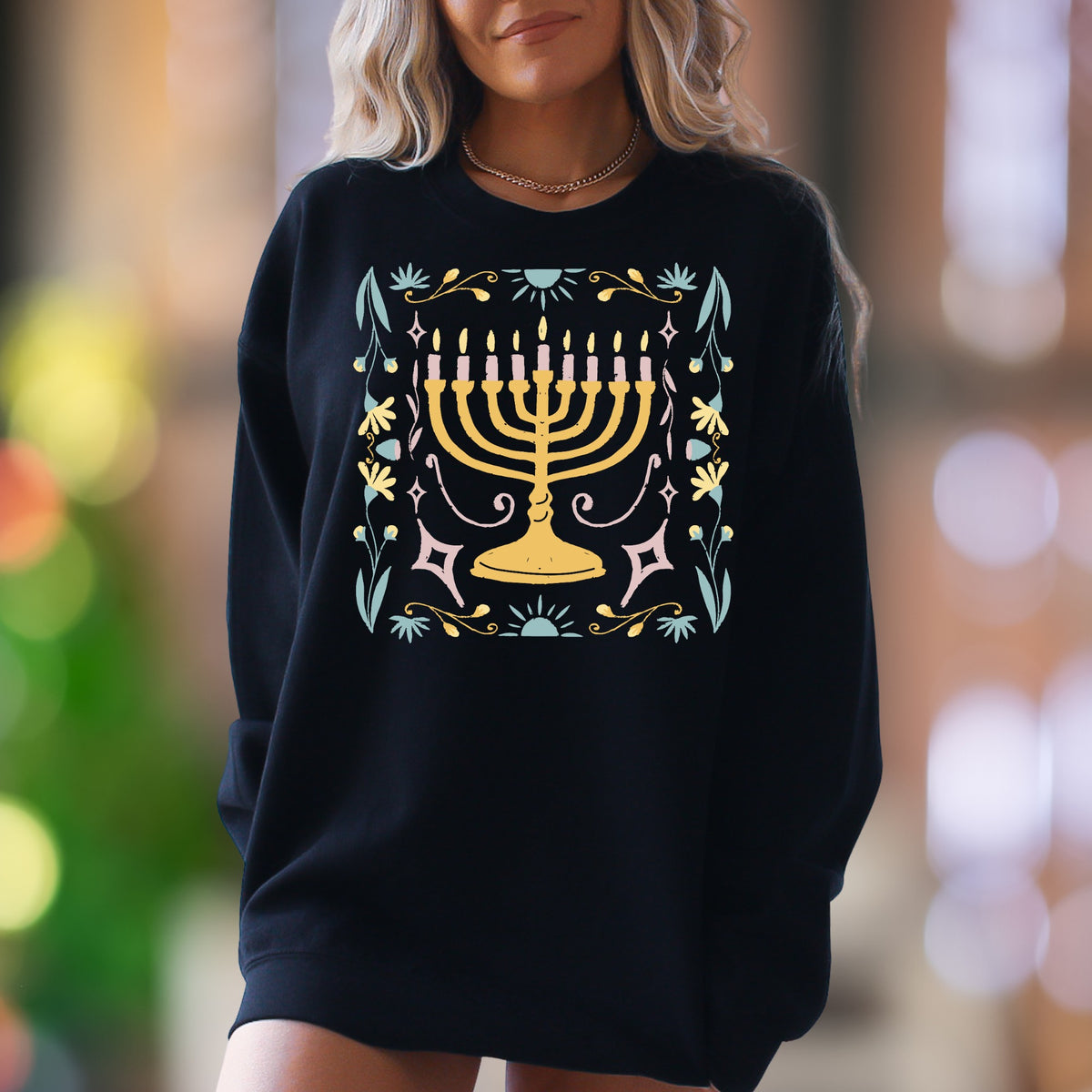 Minimal Menorah Floral Unisex Adult Sweatshirt | Festive Lifestyle Apparel
