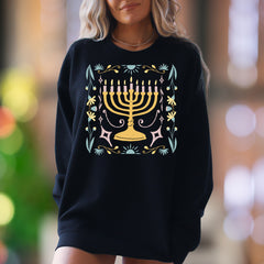 Minimal Menorah Floral Unisex Adult Sweatshirt | Festive Lifestyle Apparel