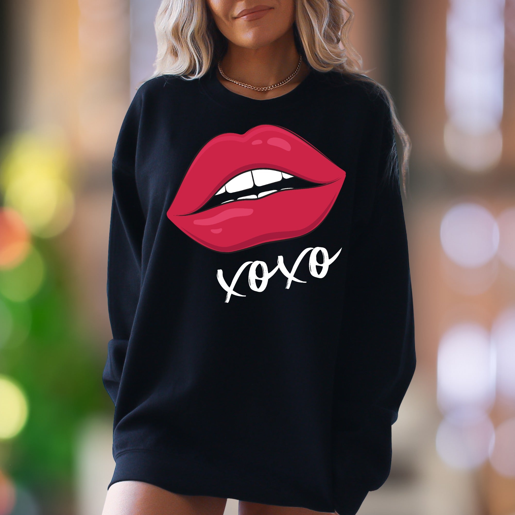 "xoxo" Red Lips Graphic Unisex Adult Sweatshirt | Flirty Modern Style Secondary image