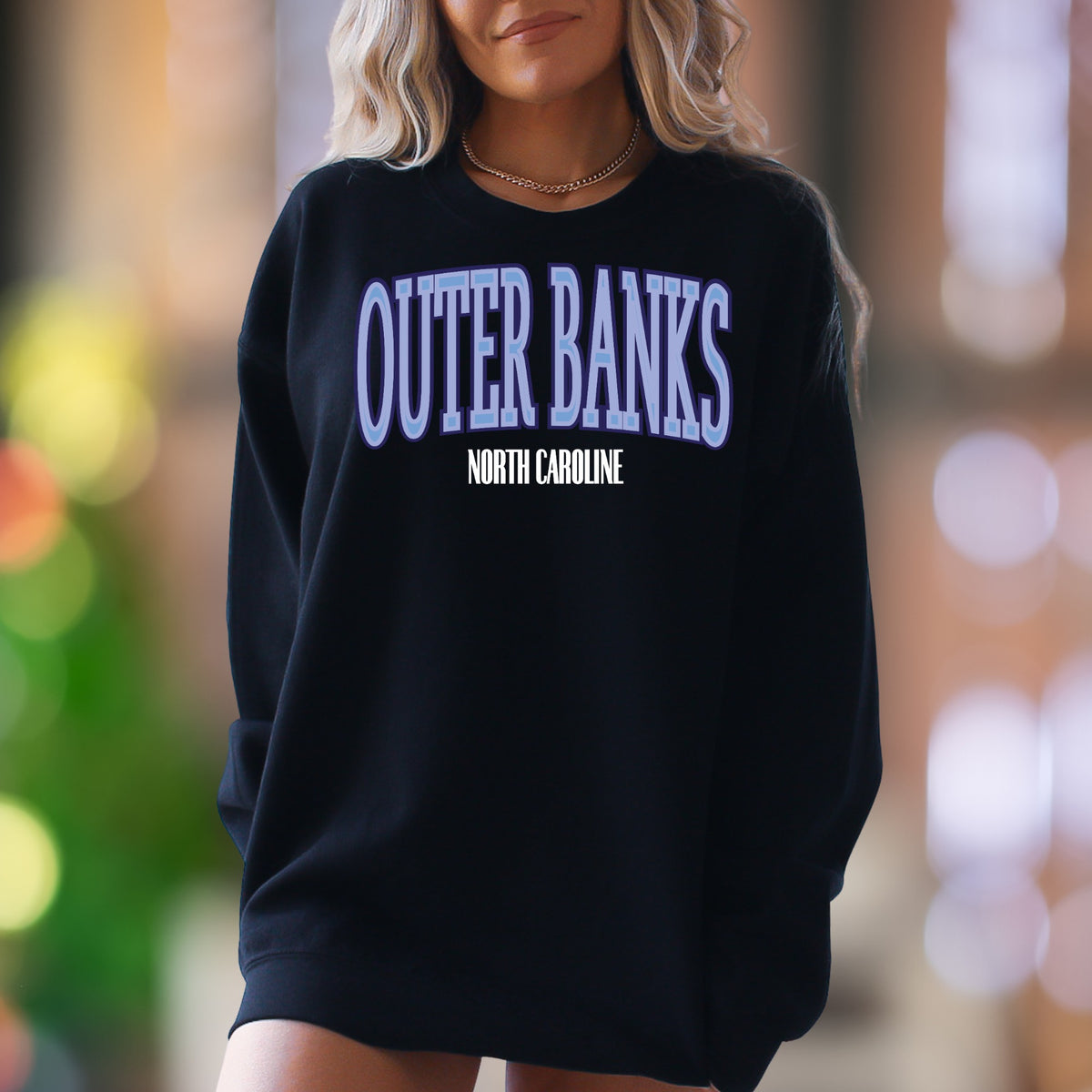 "OUTER BANKS NORTH CAROLINA" | Retro Beach Typography Unisex Adult Sweatshirt | Coastal Lifestyle