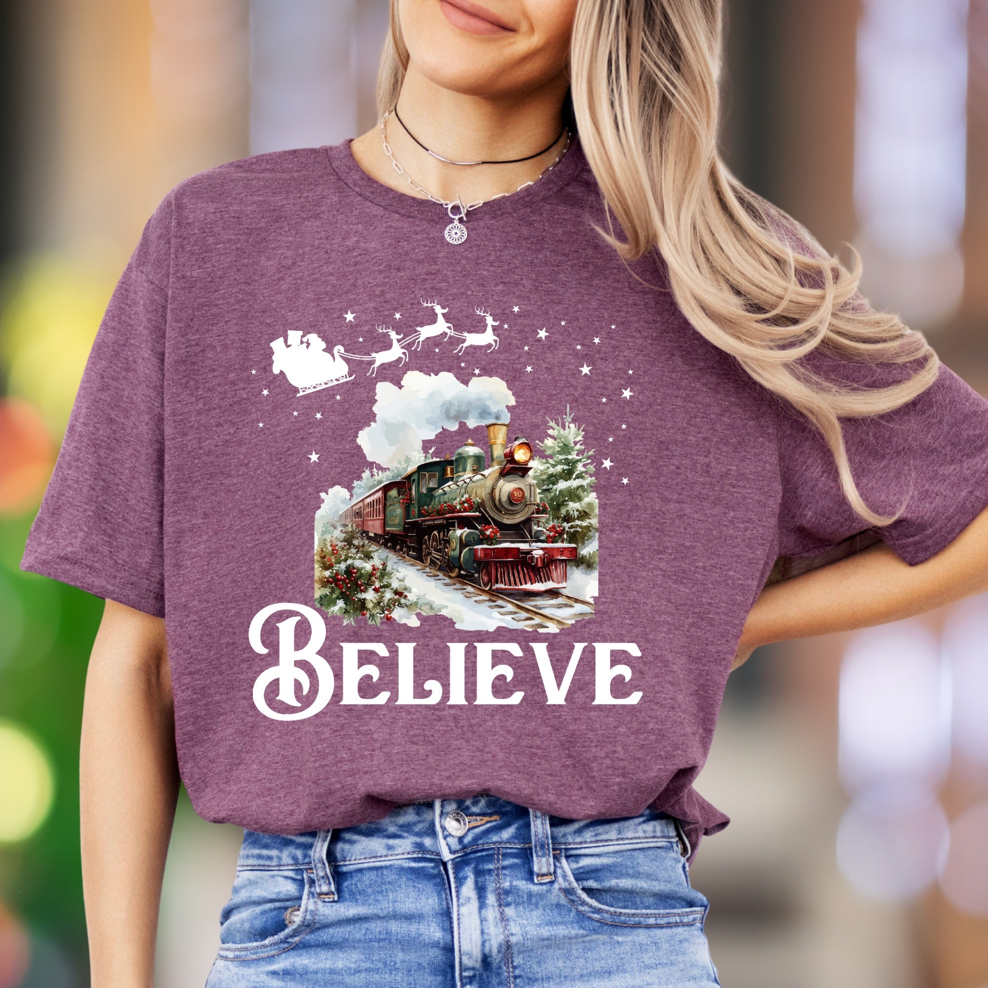 "Believe" | Festive Christmas Train Unisex Adult T-Shirt | Holiday Lifestyle