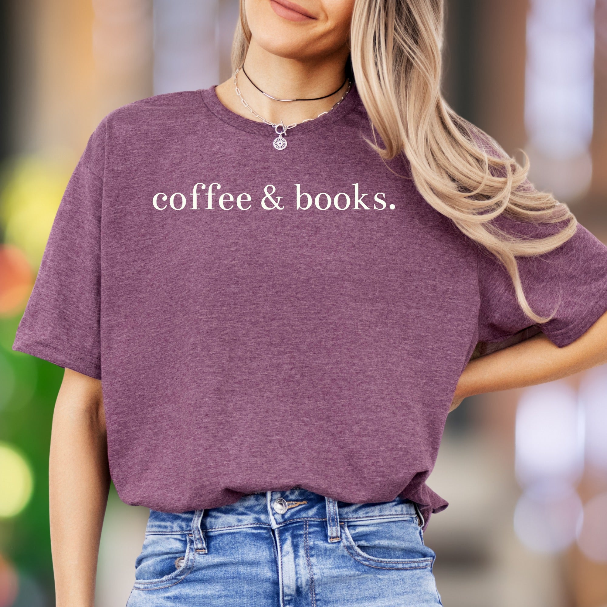 "coffee & books." | Minimal Typography Unisex Adult T-Shirt | Relaxed Lifestyle