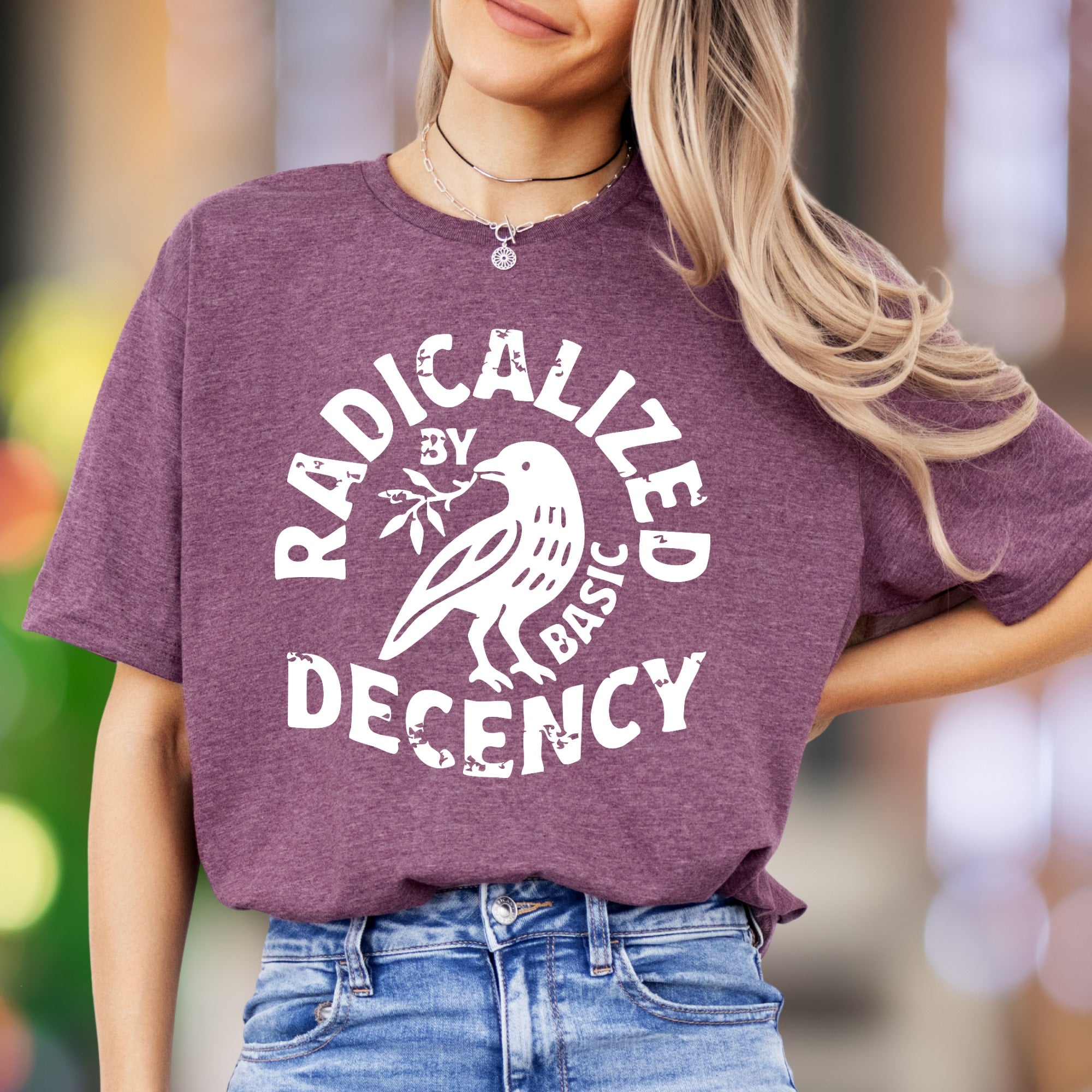 "Radicalized By Basic Decency" | Distressed Typography Unisex Adult T-Shirt | Statement Apparel