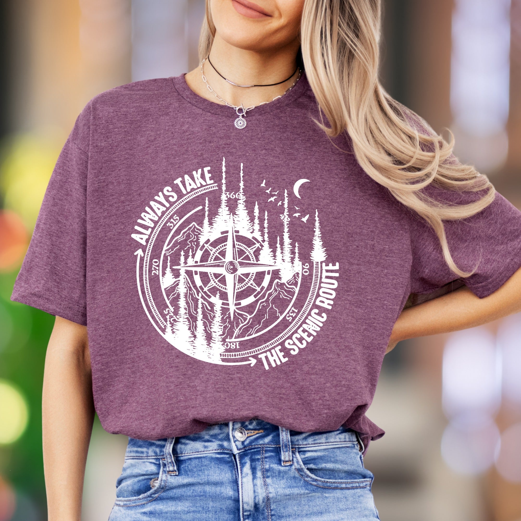 "Always Take The Scenic Route" | Nature Compass Unisex Adult T-Shirt | Outdoor Lifestyle