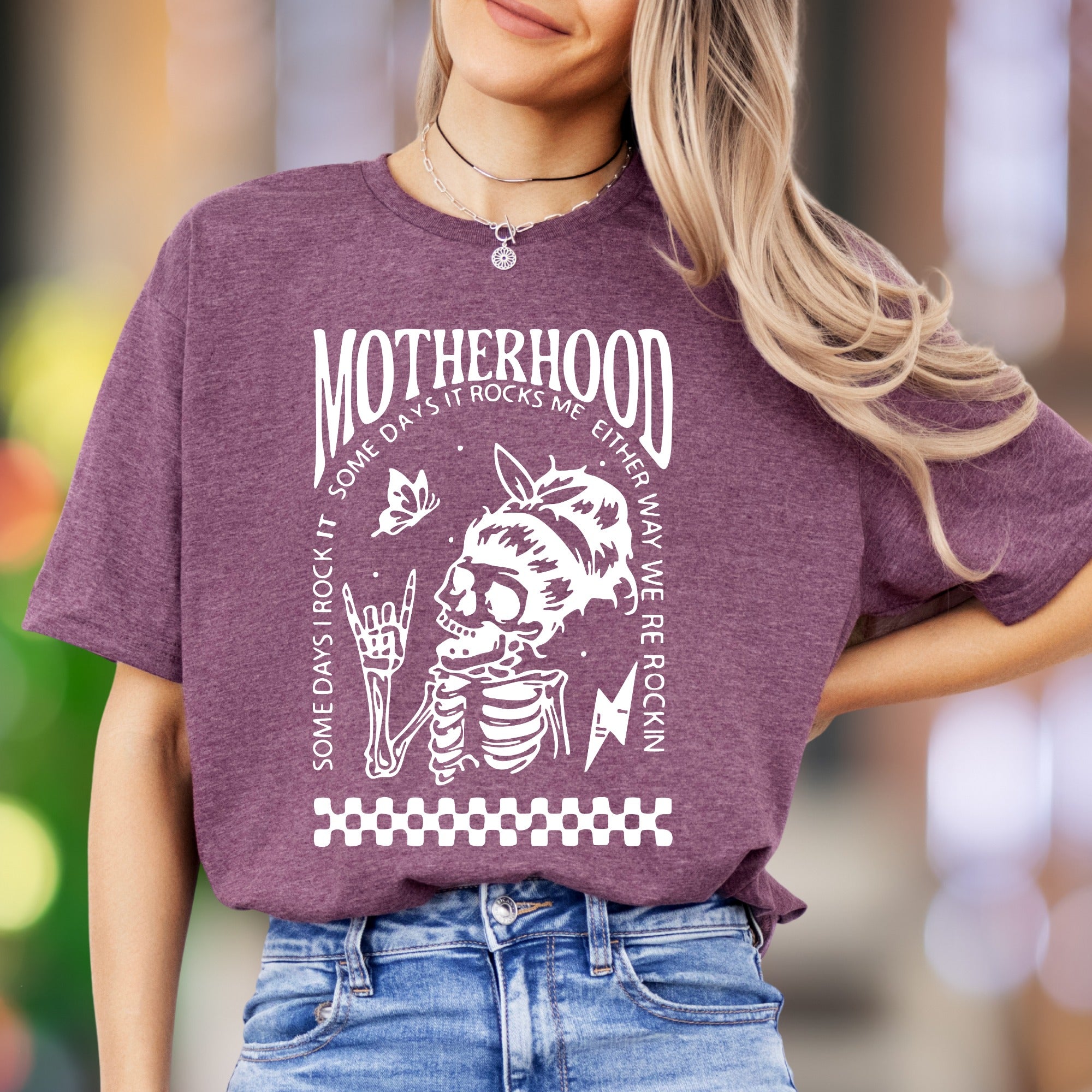 "Motherhood - Some Days I Rock It, Some Days It Rocks Me" | Bold Retro Unisex Adult T-Shirt | Edgy Mom Life