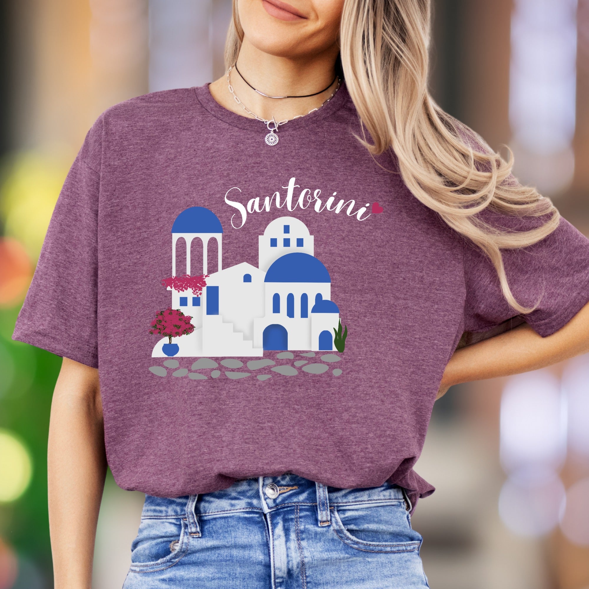 "Santorini" | Illustrated Graphic Unisex Adult T-Shirt | Travel & Wanderlust