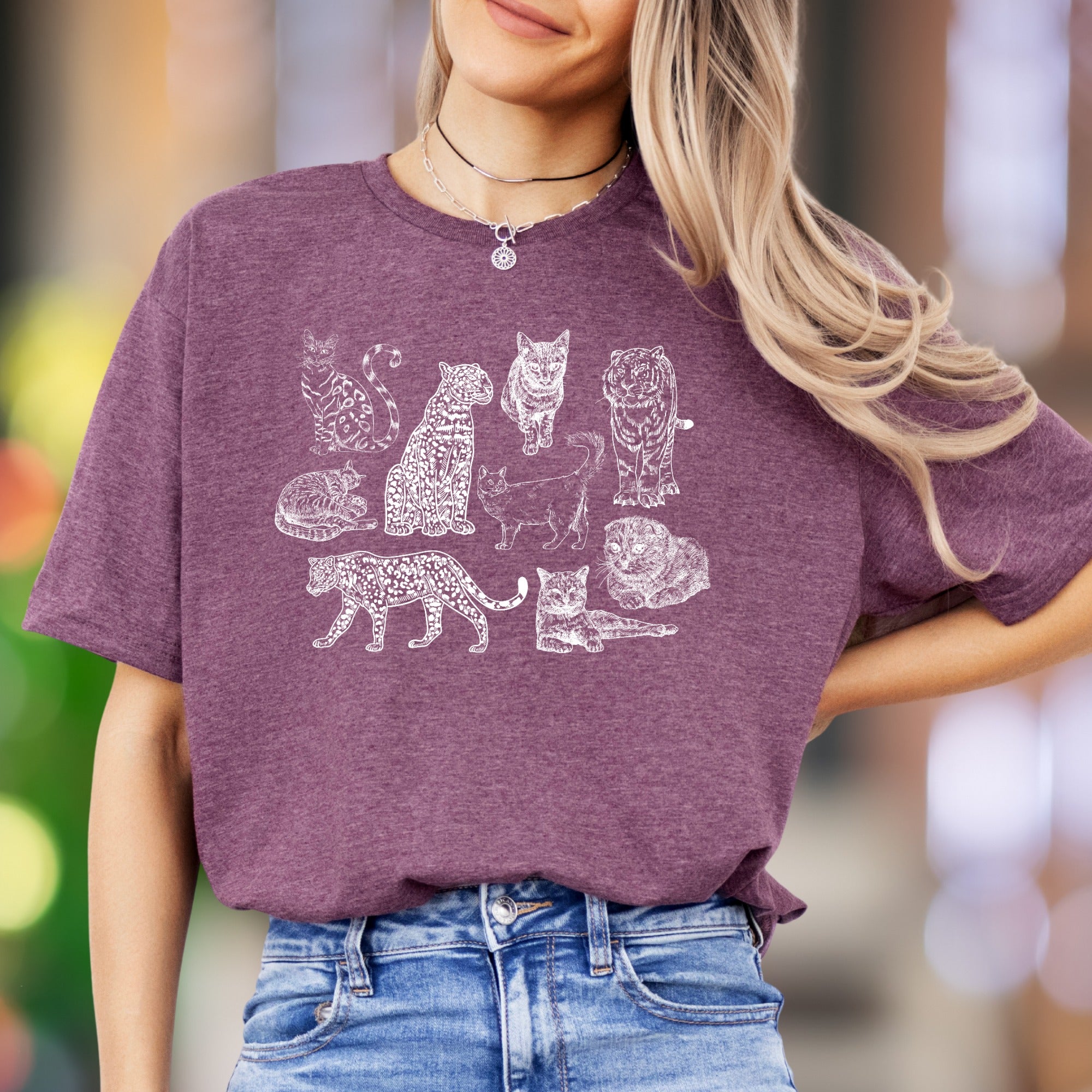 "Big Cats & Domestic Kitties" | Vintage Sketch Unisex Adult T-Shirt | Feline Lover Apparel