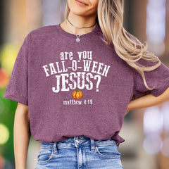"Are You Fall-O-Ween Jesus?" | Distressed Typography Unisex Adult T-Shirt | Humorous Lifestyle