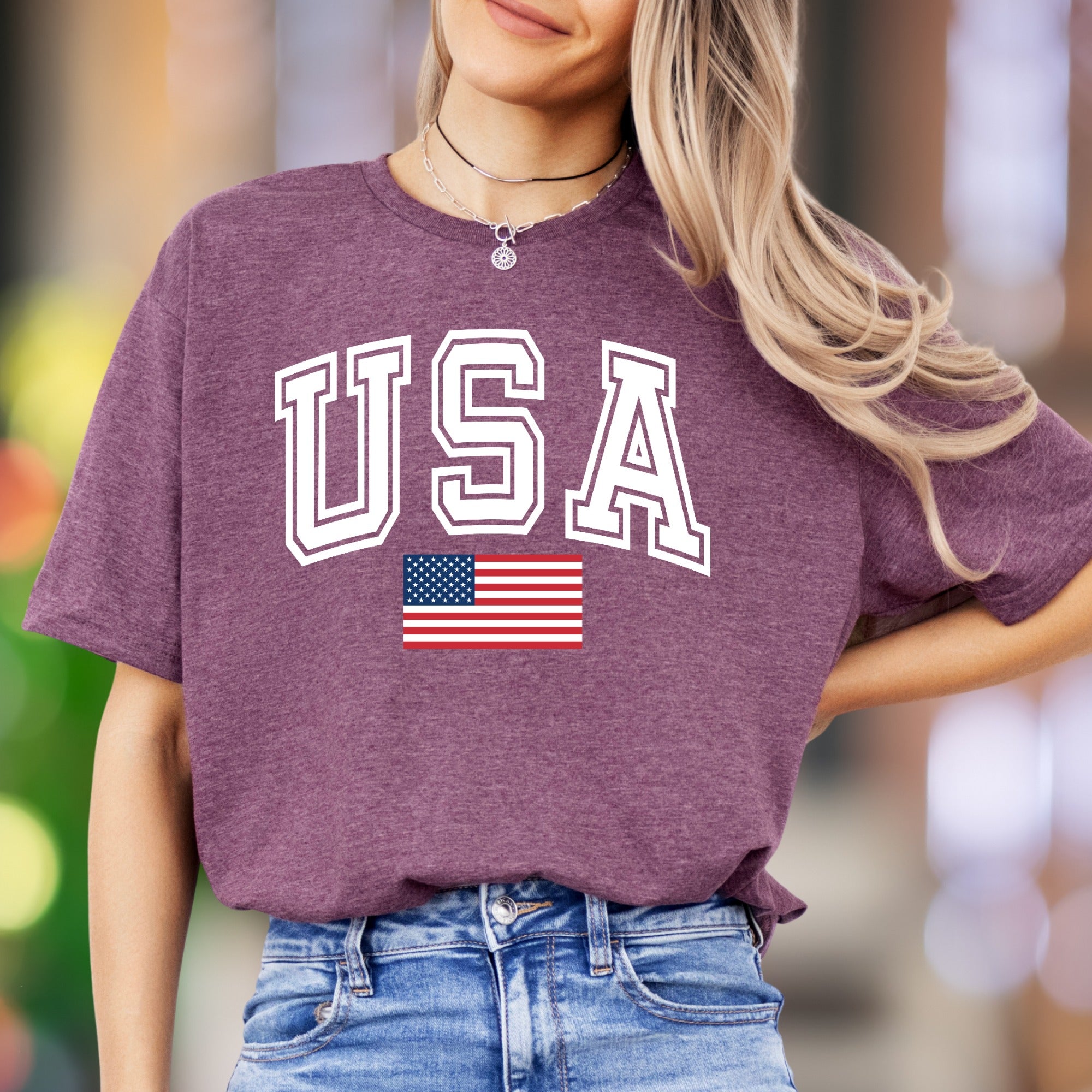 "USA" | Varsity Typography Unisex Adult T-Shirt | Patriotic American Style
