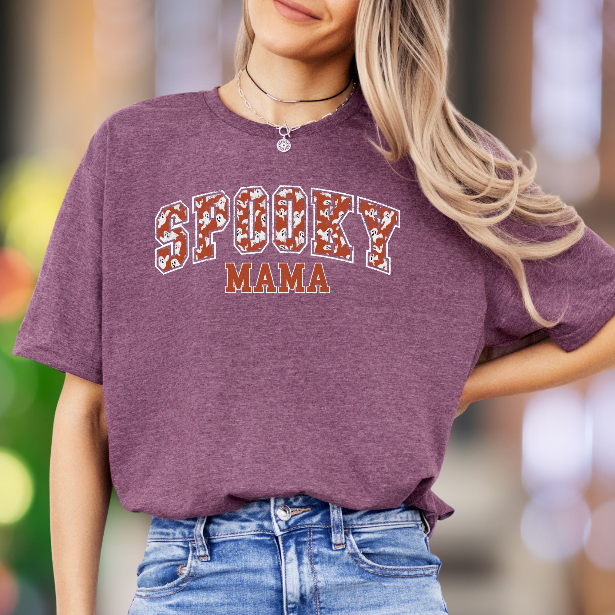 "SPOOKY MAMA" | Distressed Ghost Print Unisex Adult T-Shirt | Halloween Lifestyle