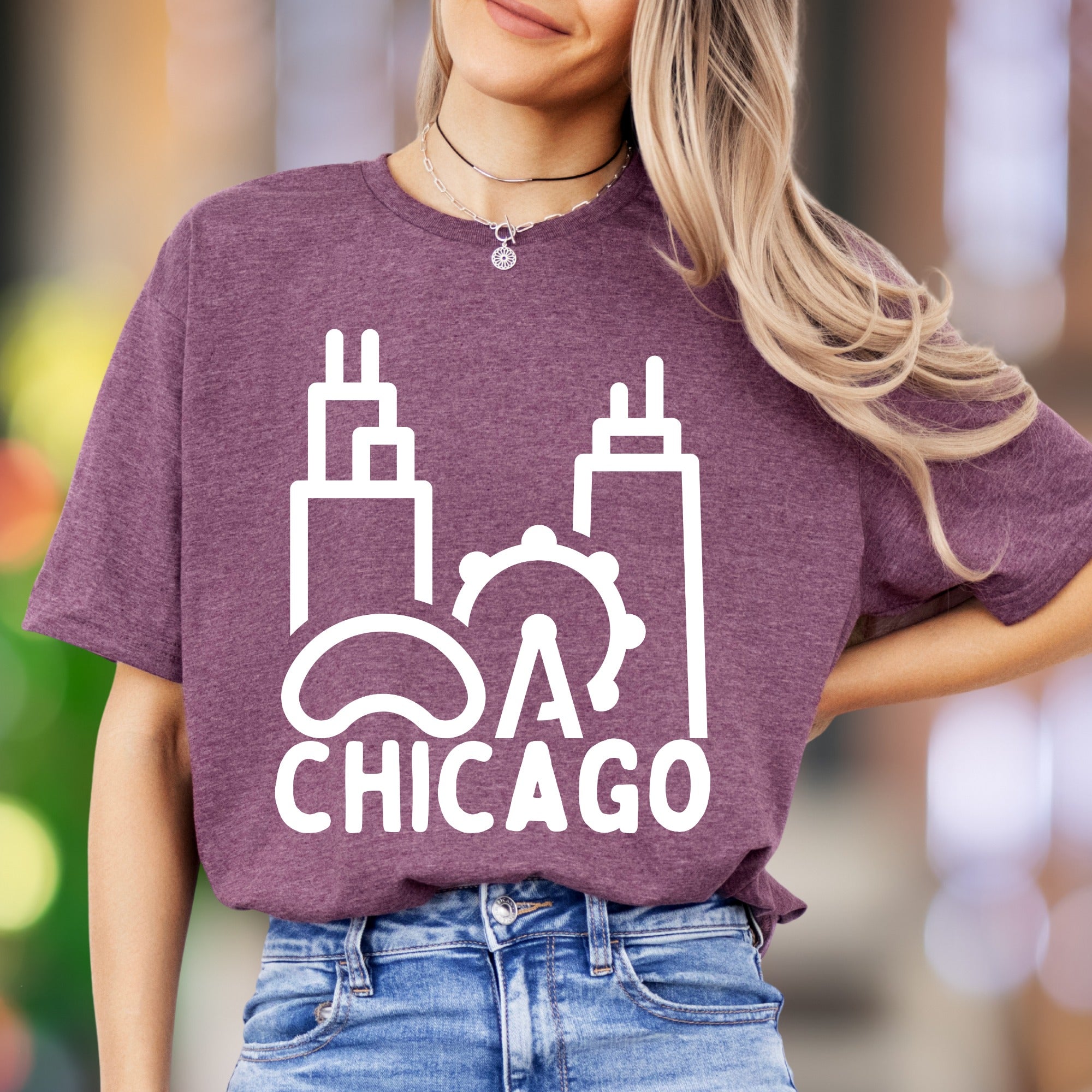 "Chicago Landmarks" | Minimal Cityscape Unisex Adult T-Shirt | Travel & Local Pride