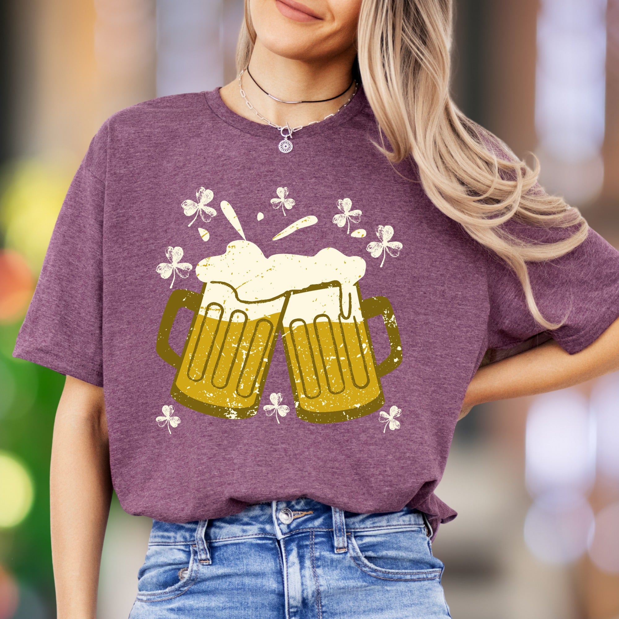 "Cheers & Shamrocks" | Distressed Graphic Unisex Adult T-Shirt | Festive Celebration Wear