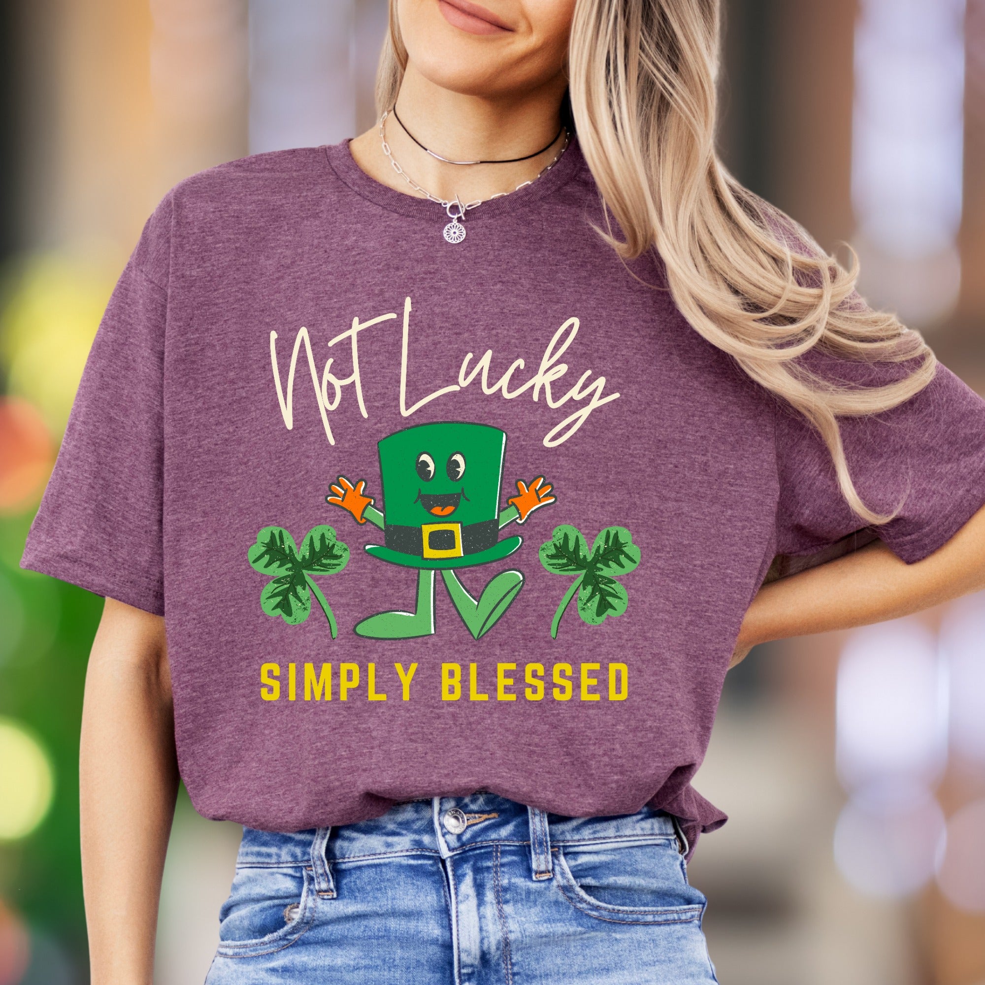 "Not Lucky Simply Blessed" | Funny Cartoon Unisex Adult T-Shirt | Positive Lifestyle