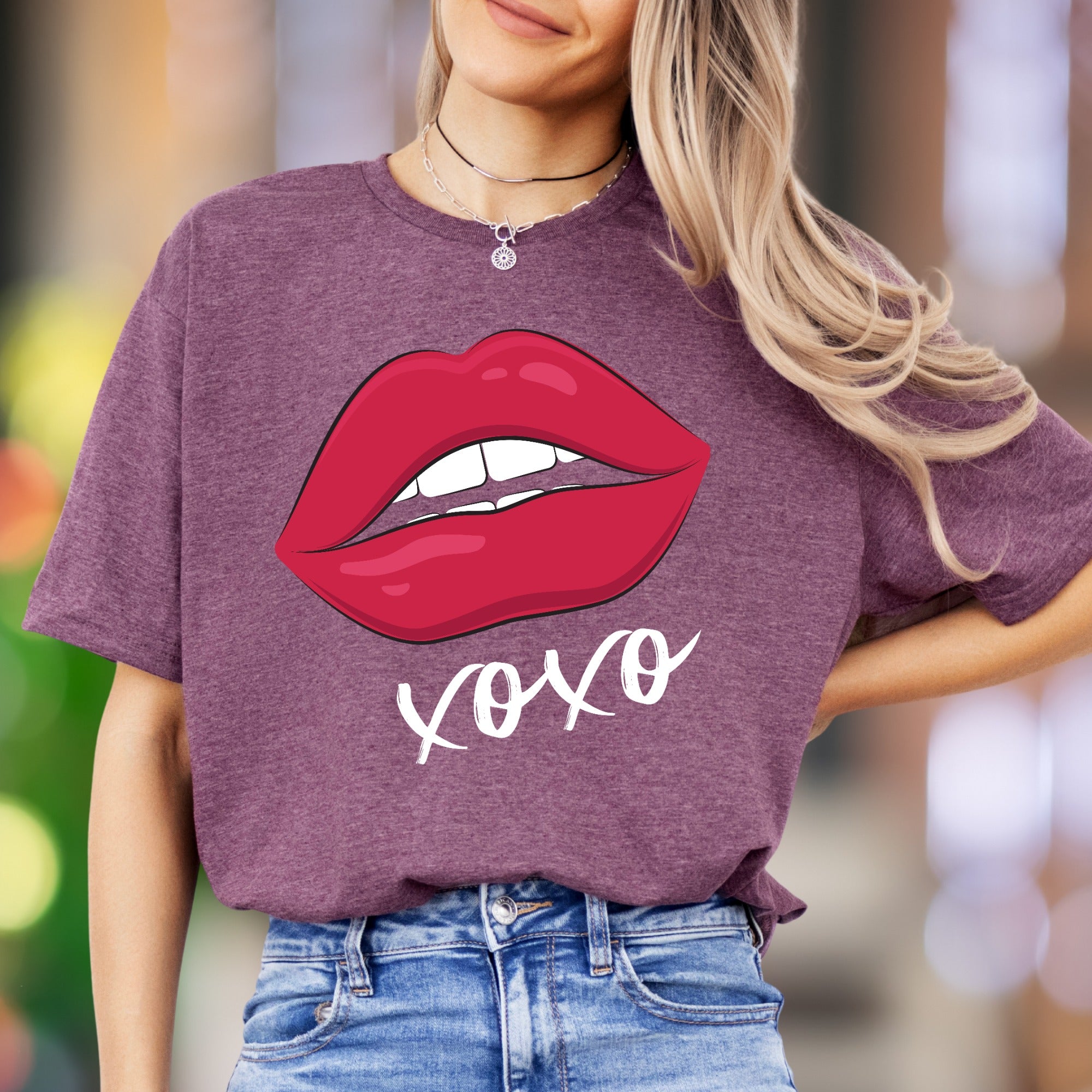 "XOXO" Red Lips Graphic Unisex Adult T-Shirt | Playful Romantic Style
