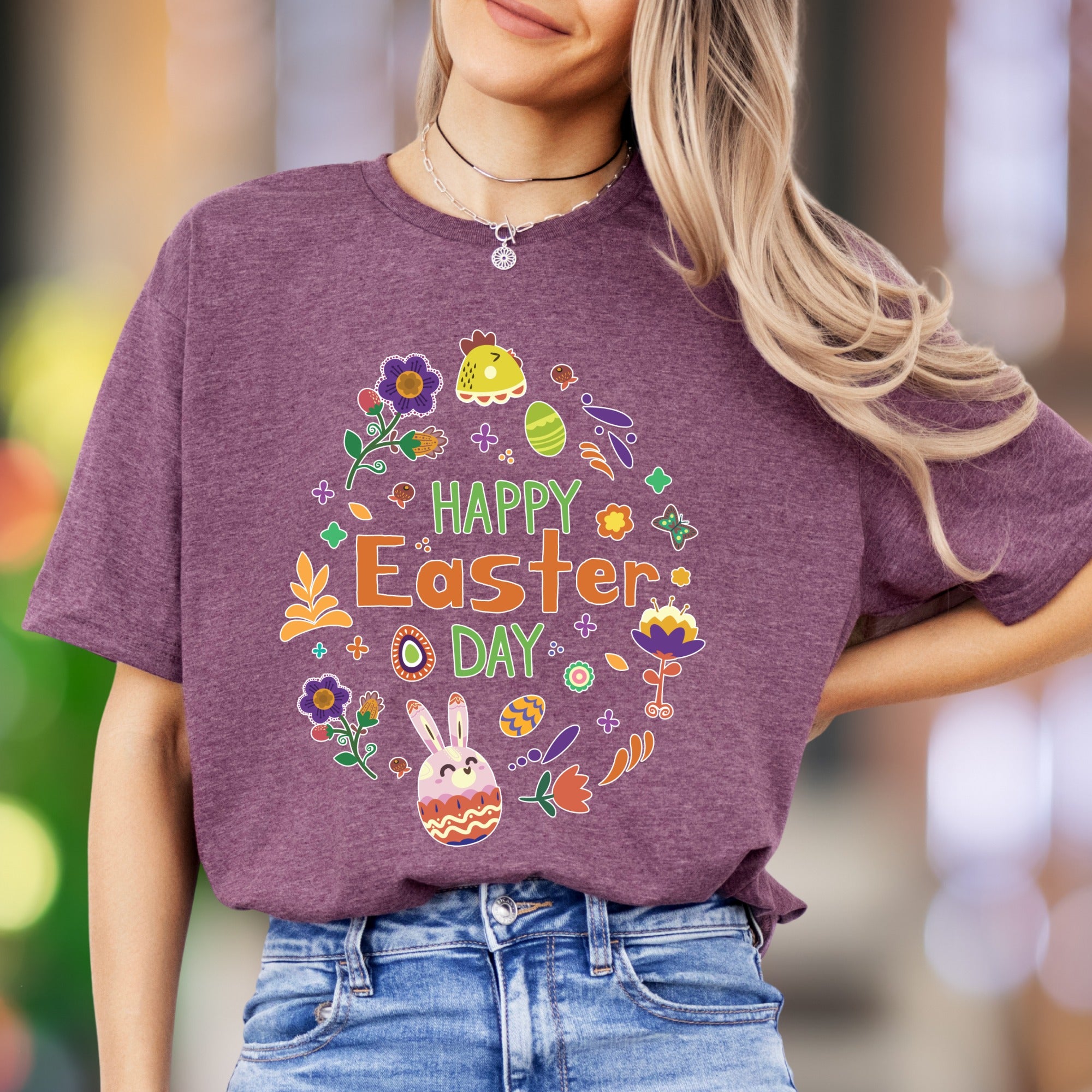 "Happy Easter Day" | Festive Floral Unisex Adult T-Shirt | Spring Celebration Apparel