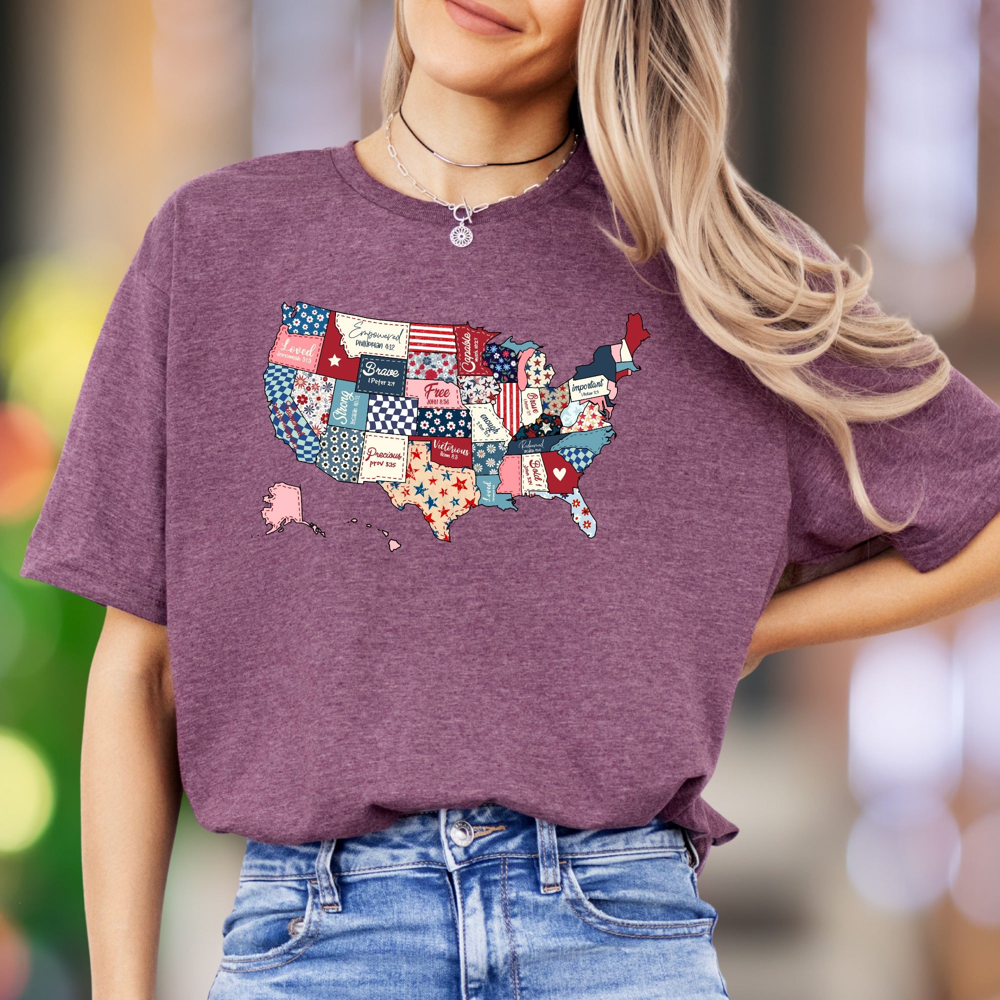 "Loved, Empowered, Capable" | Patriotic Patchwork Unisex Adult T-Shirt | Empowering Lifestyle