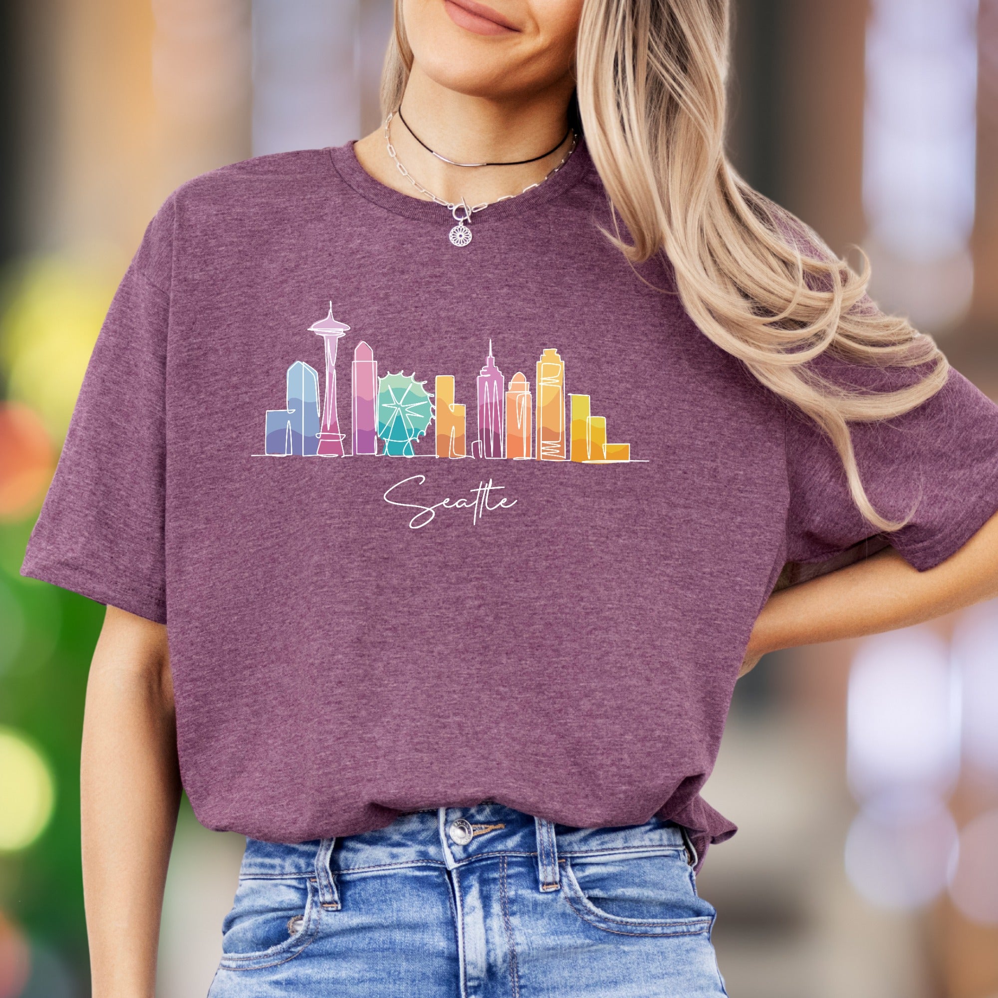 "Seattle" | Minimal Skyline Graphic Unisex Adult T-Shirt | Travel & City Lifestyle