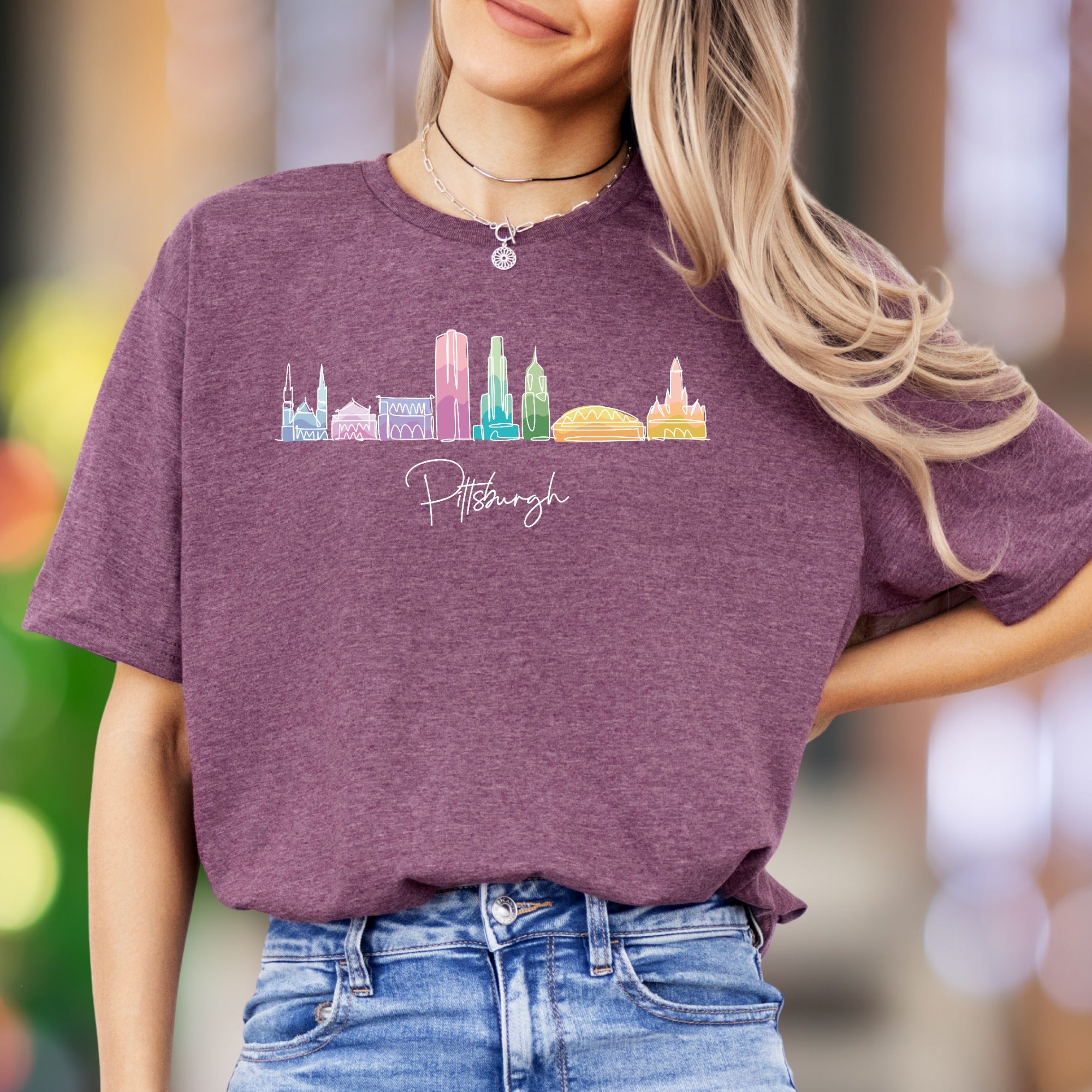 "Pittsburgh" | Colorful City Skyline Unisex Adult T-Shirt | Travel & Pride Apparel