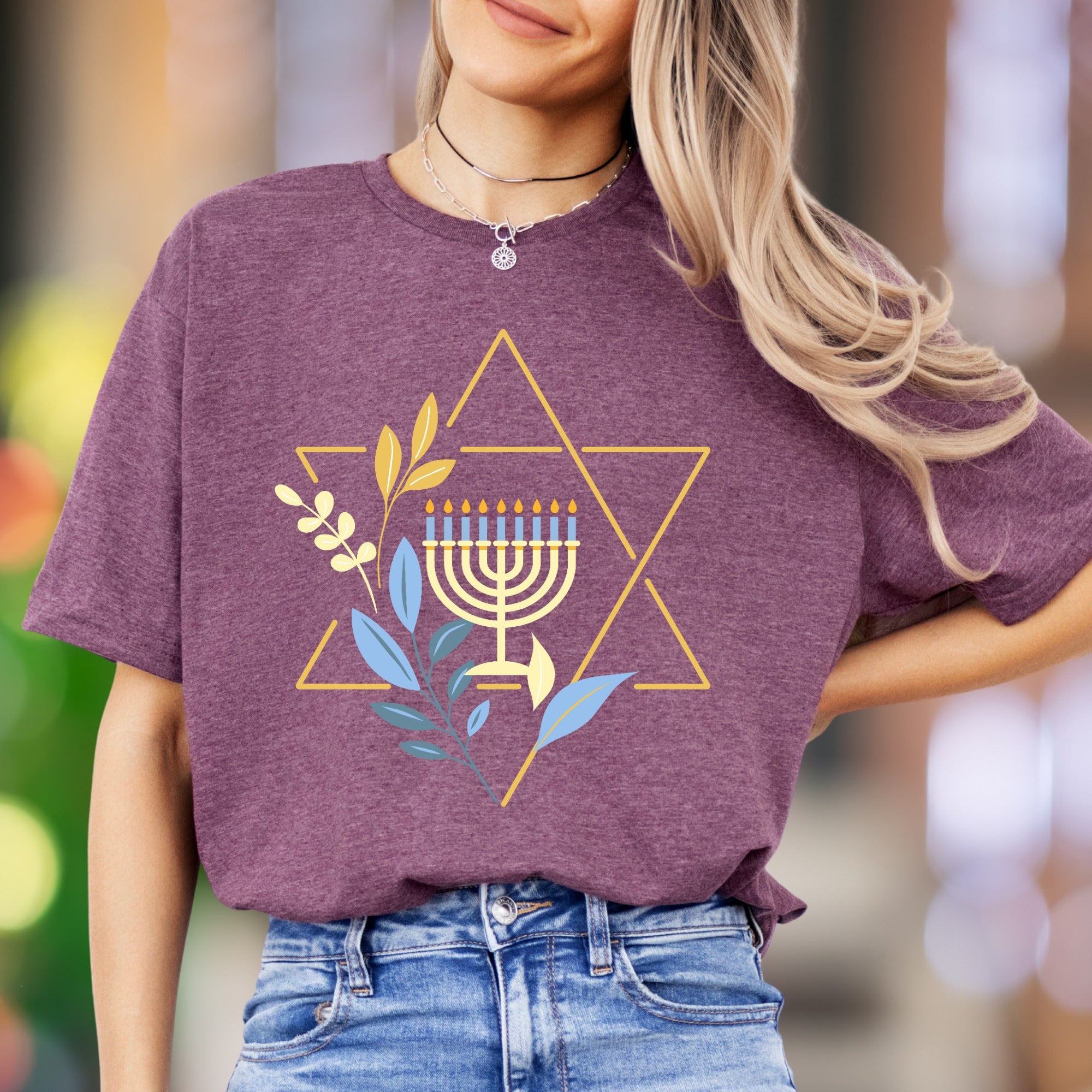 "Menorah & Star" | Modern Hanukkah Unisex Adult T-Shirt | Festive Holiday Wear
