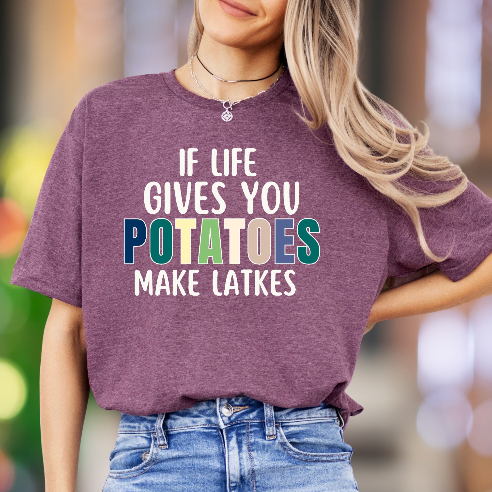 "If Life Gives You Potatoes Make Latkes" | Funny Typography Unisex Adult T-Shirt | Culinary Humor