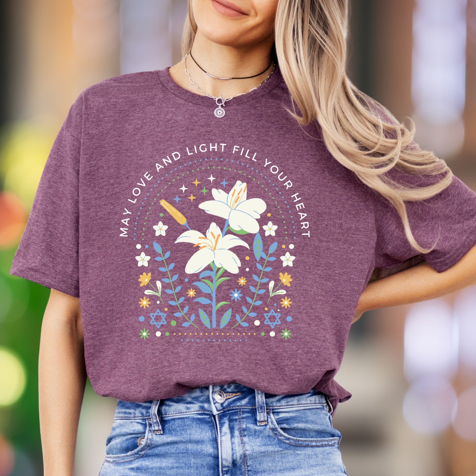 "May Love And Light Fill Your Heart" | Floral Graphic Unisex Adult T-Shirt | Uplifting Lifestyle