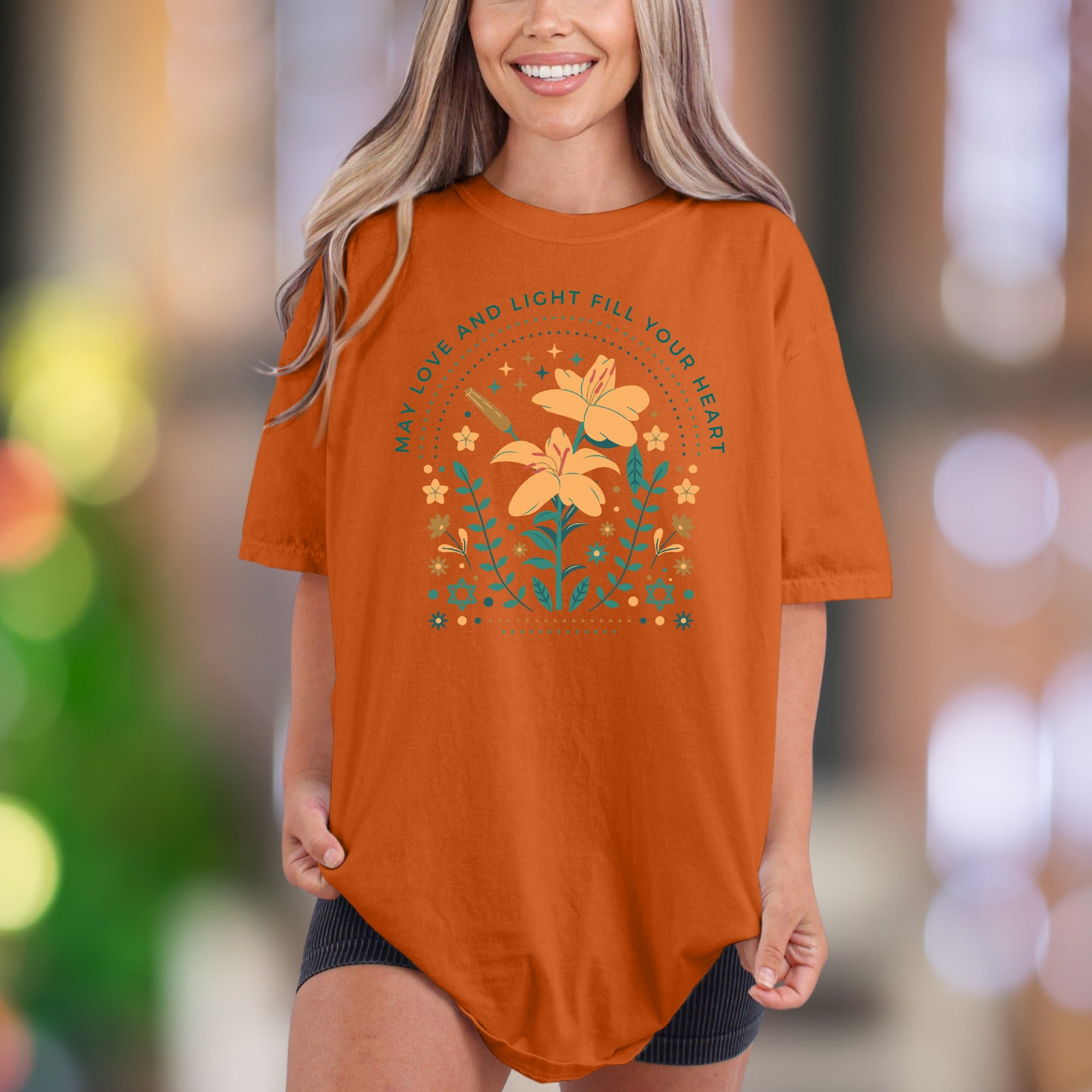 "May Love And Light Fill Your Heart" | Comfort Colors Unisex Adult T-Shirt | Uplifting Floral Design