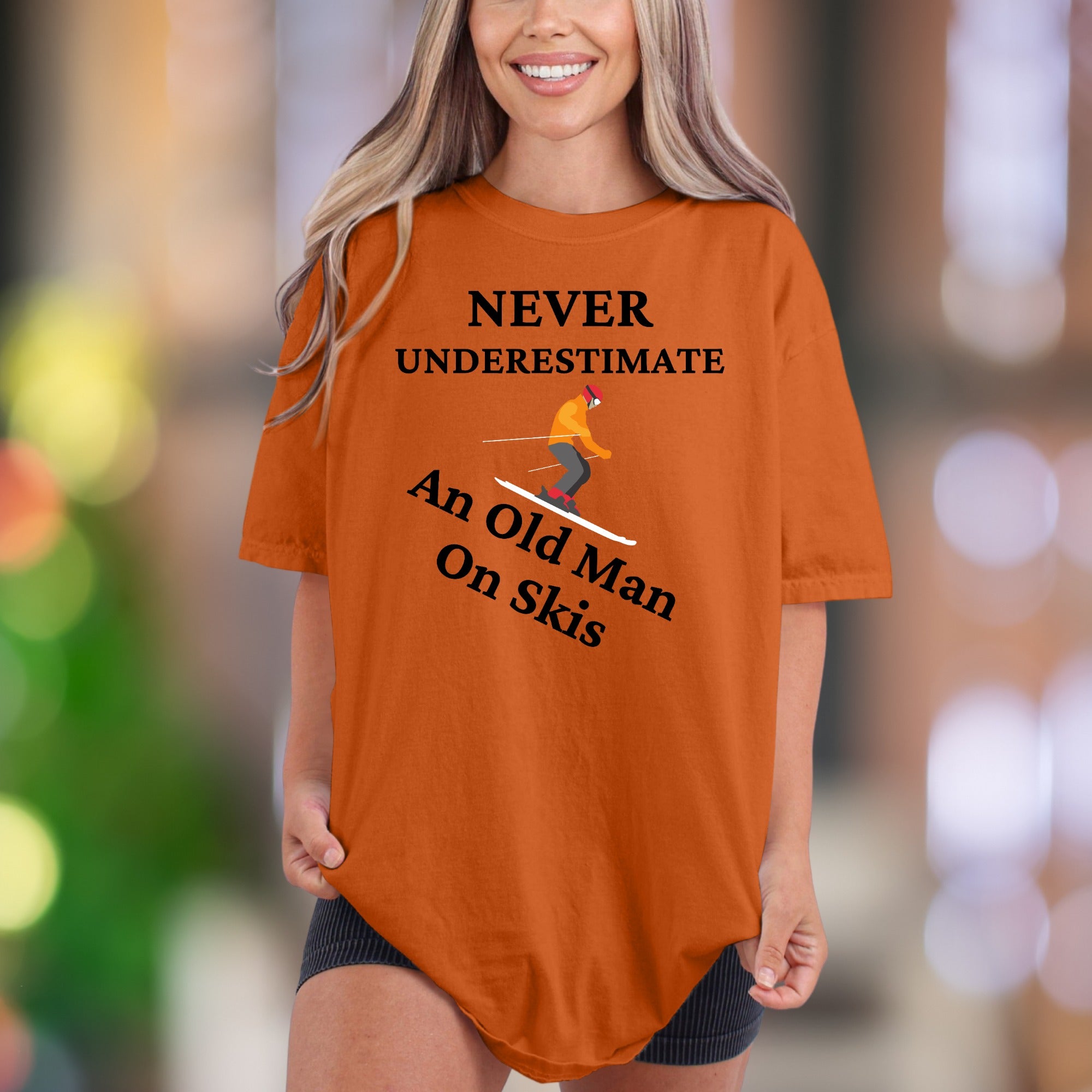 "Never Underestimate An Old Man On Skis" | Comfort Colors Unisex Adult T-Shirt | Funny Skiing Lifestyle