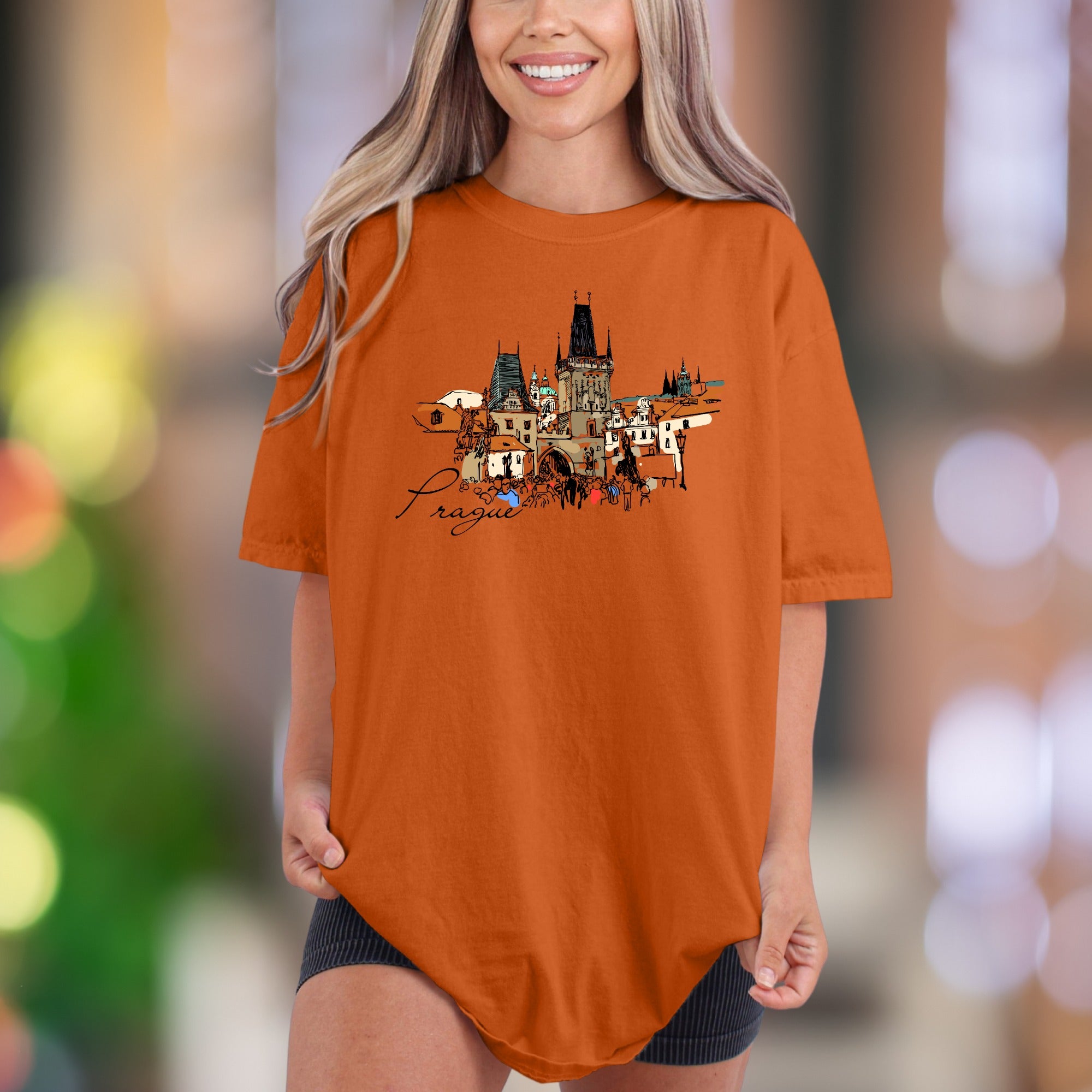 "Prague" | Comfort Colors Unisex Adult T-Shirt | Vintage Travel Cityscape