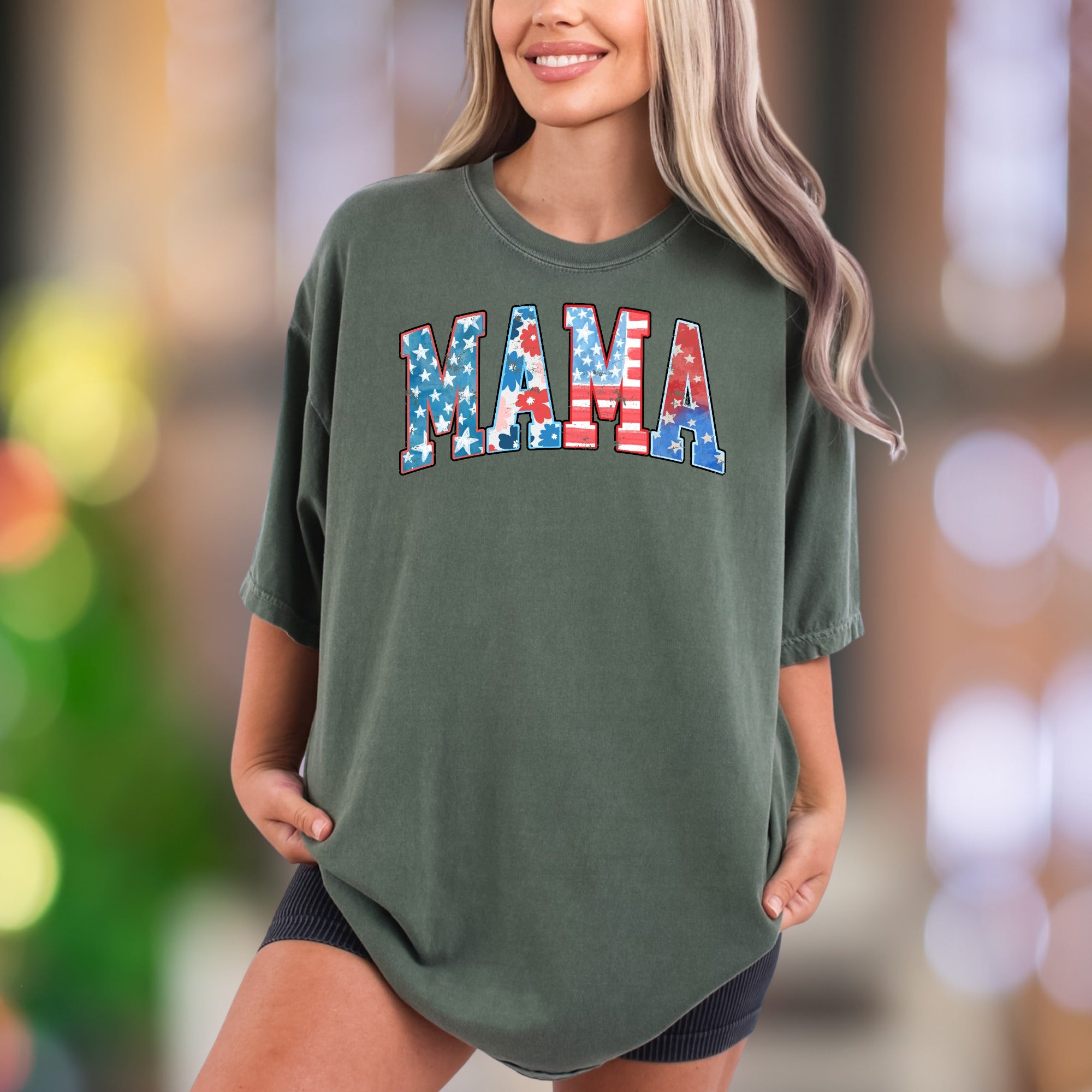 "MAMA" | Comfort Colors Unisex Adult T-Shirt | Patriotic Floral Design