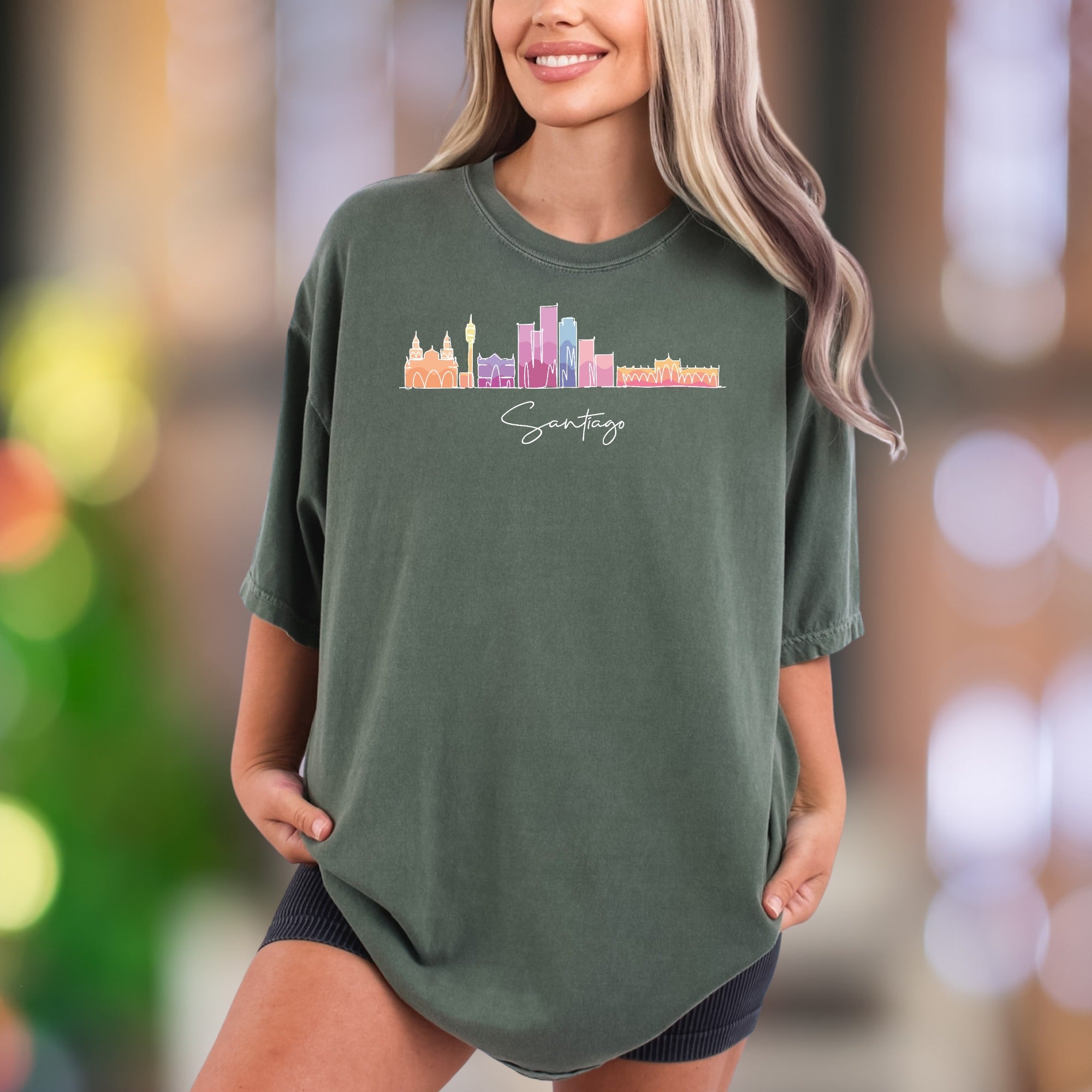 Santiago Skyline Sketch | Comfort Colors Unisex Adult T-Shirt | Minimal Outline Cityscape