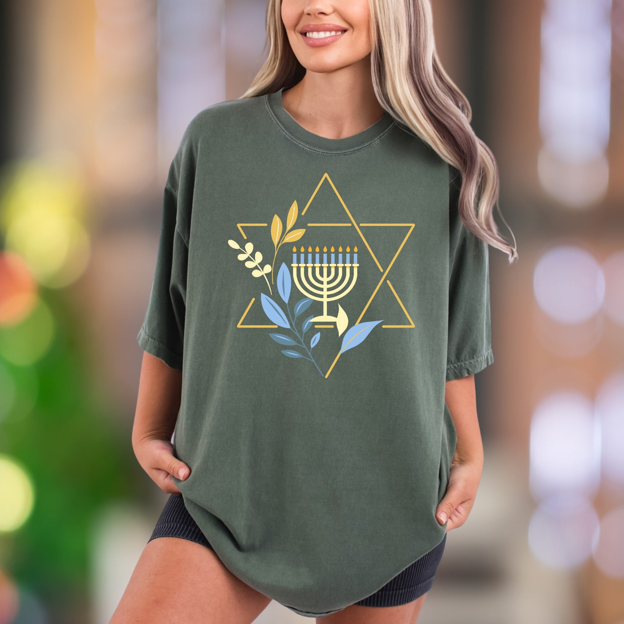 Star & Menorah Botanical Design | Comfort Colors Unisex Adult T-Shirt | Festive Lifestyle