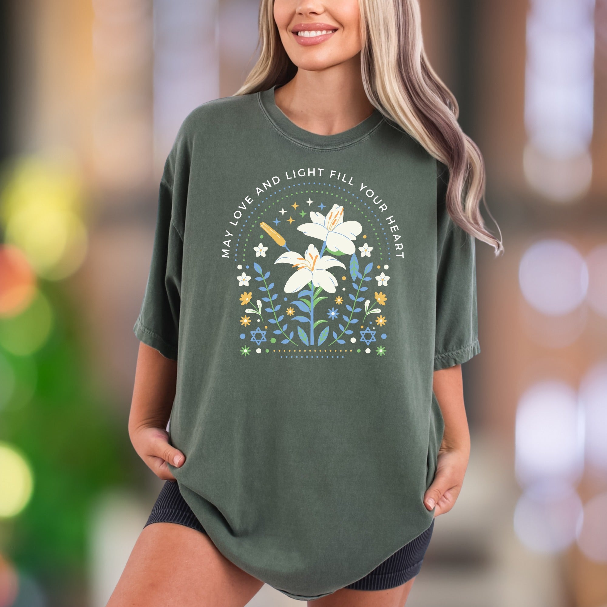 "May Love And Light Fill Your Heart" | Comfort Colors Unisex Adult T-Shirt | Uplifting Floral Design