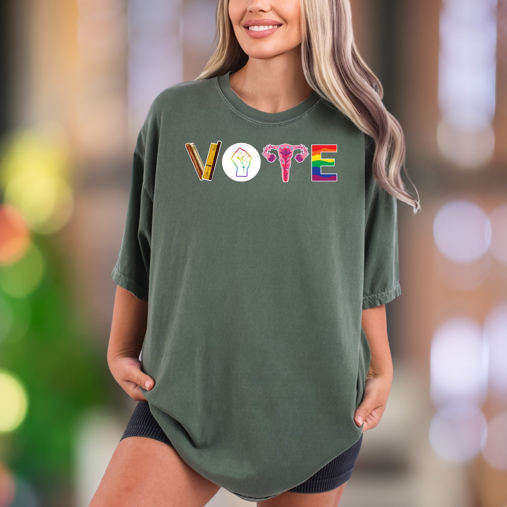 "VOTE" | Comfort Colors Unisex Adult T-Shirt | Empowering Rainbow Graphic Tee