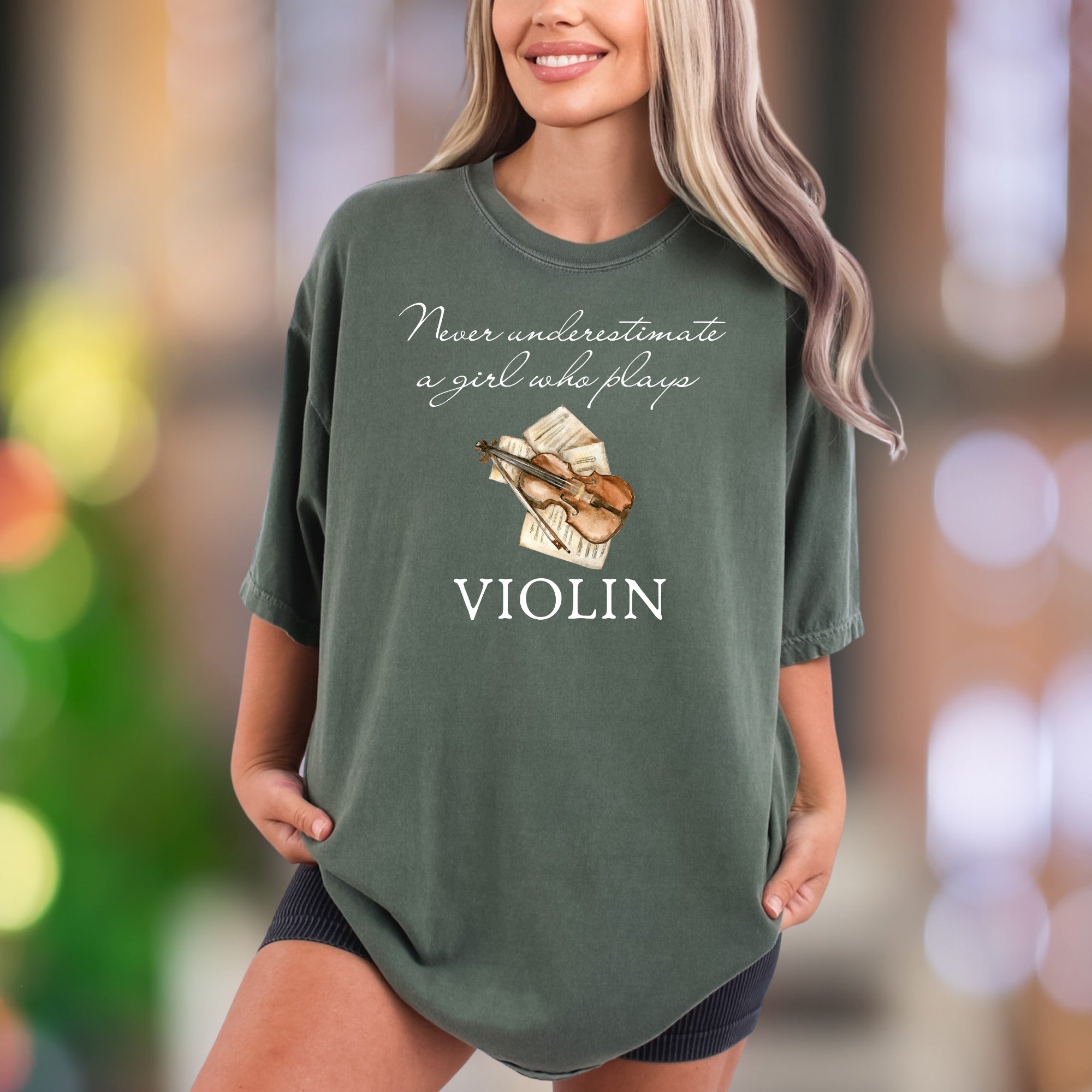 "Never underestimate a girl who plays VIOLIN" | Comfort Colors Unisex Adult T-Shirt | Musical Passion Style
