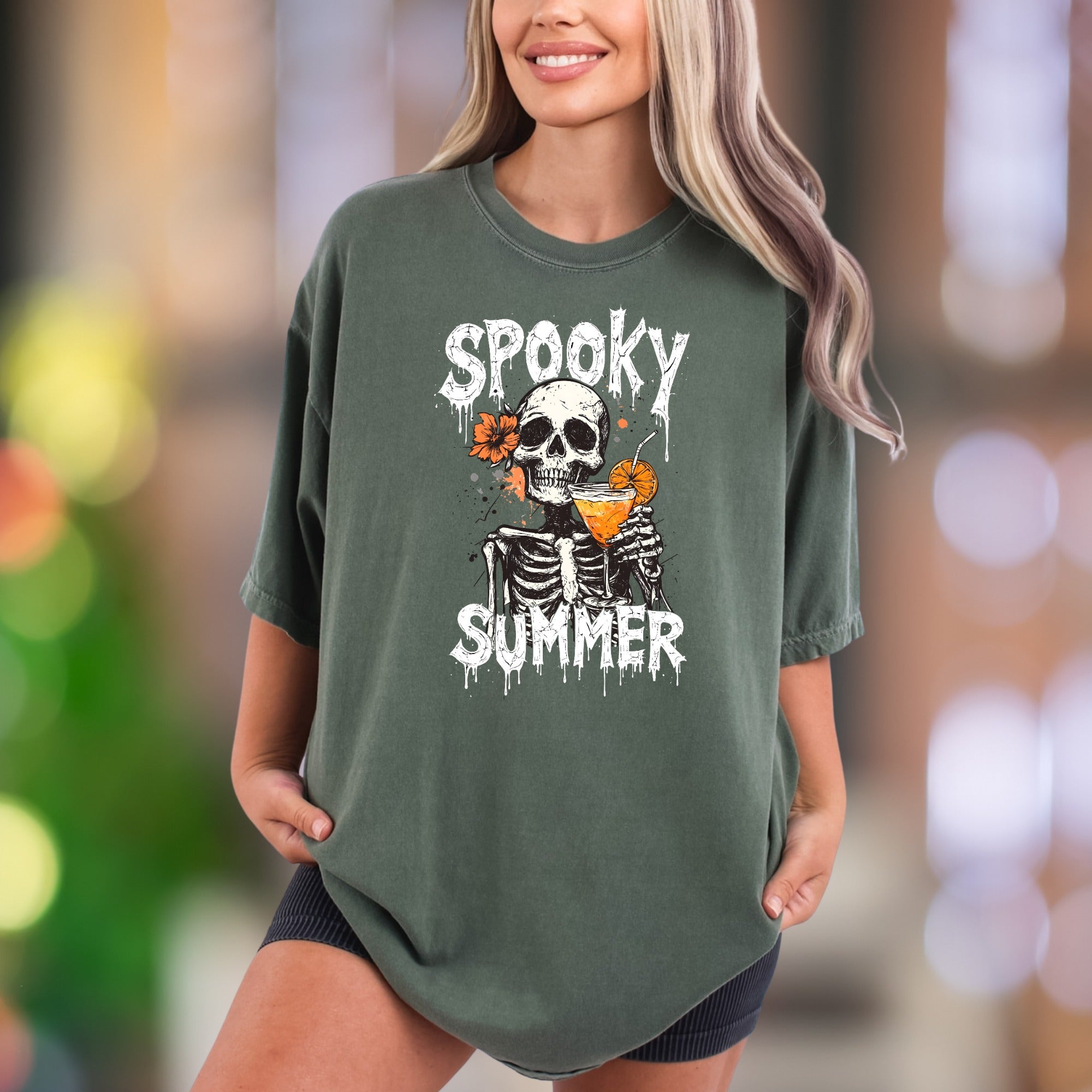 "Spooky Summer" | Comfort Colors Unisex Adult T-Shirt | Edgy Beach Skeleton Design