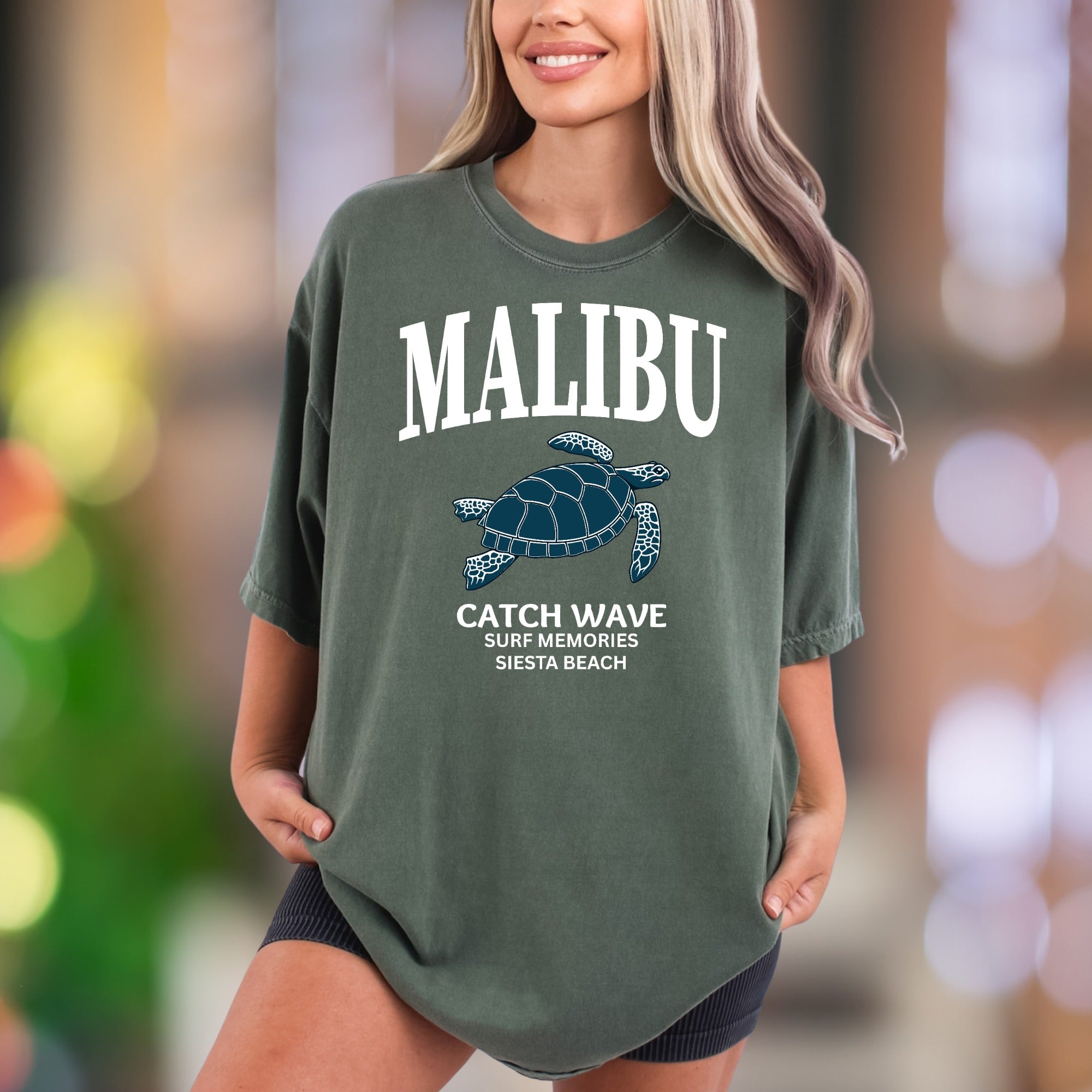 "MALIBU Catch Wave Surf Memories" | Comfort Colors Unisex Adult T-Shirt | Coastal Lifestyle