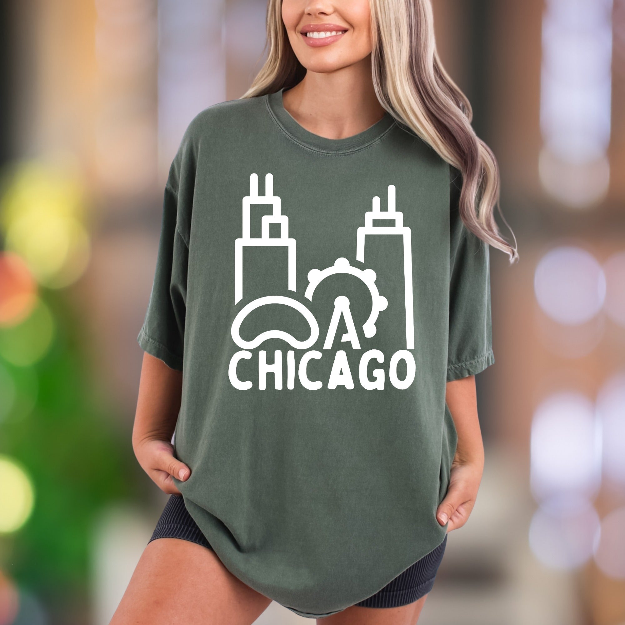 “CHICAGO” Skyline | Comfort Colors Unisex Adult T-Shirt | Minimalist City Pride