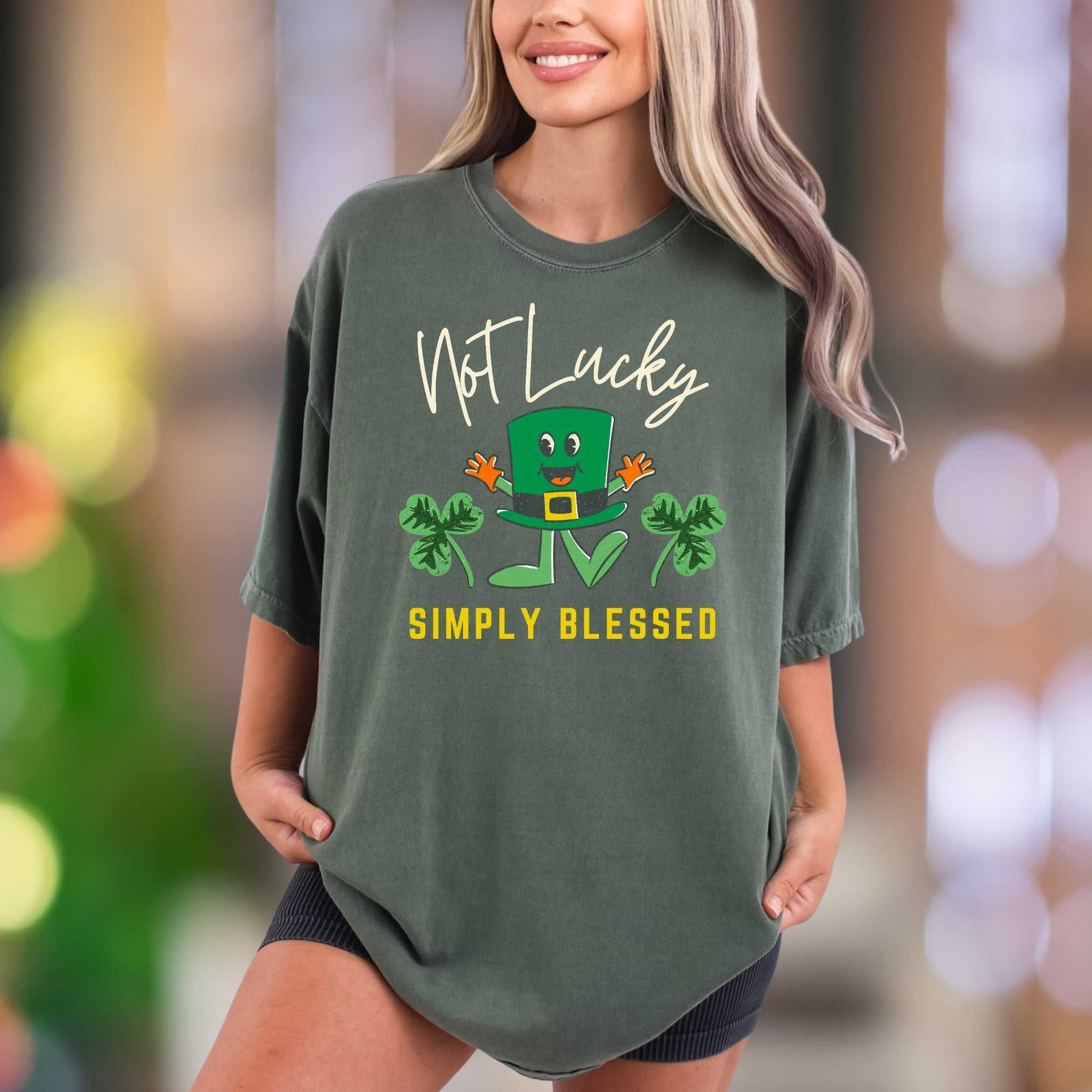 "Not Lucky Simply Blessed" | Comfort Colors Unisex Adult T-Shirt | Humorous Blessed Style