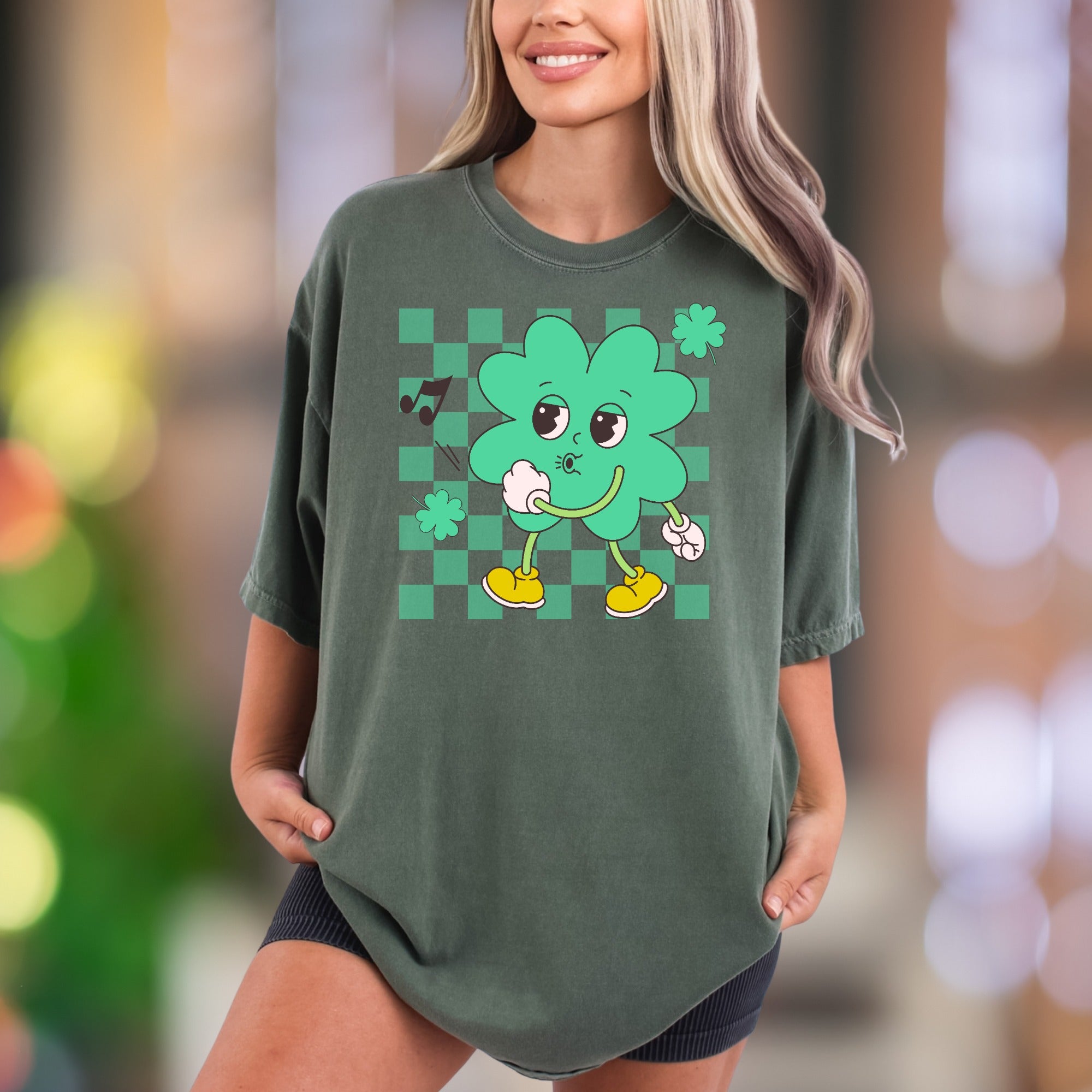 Shamrock Groovin' Retro Character | Comfort Colors Unisex Adult T-Shirt | Funny Vintage Vibe