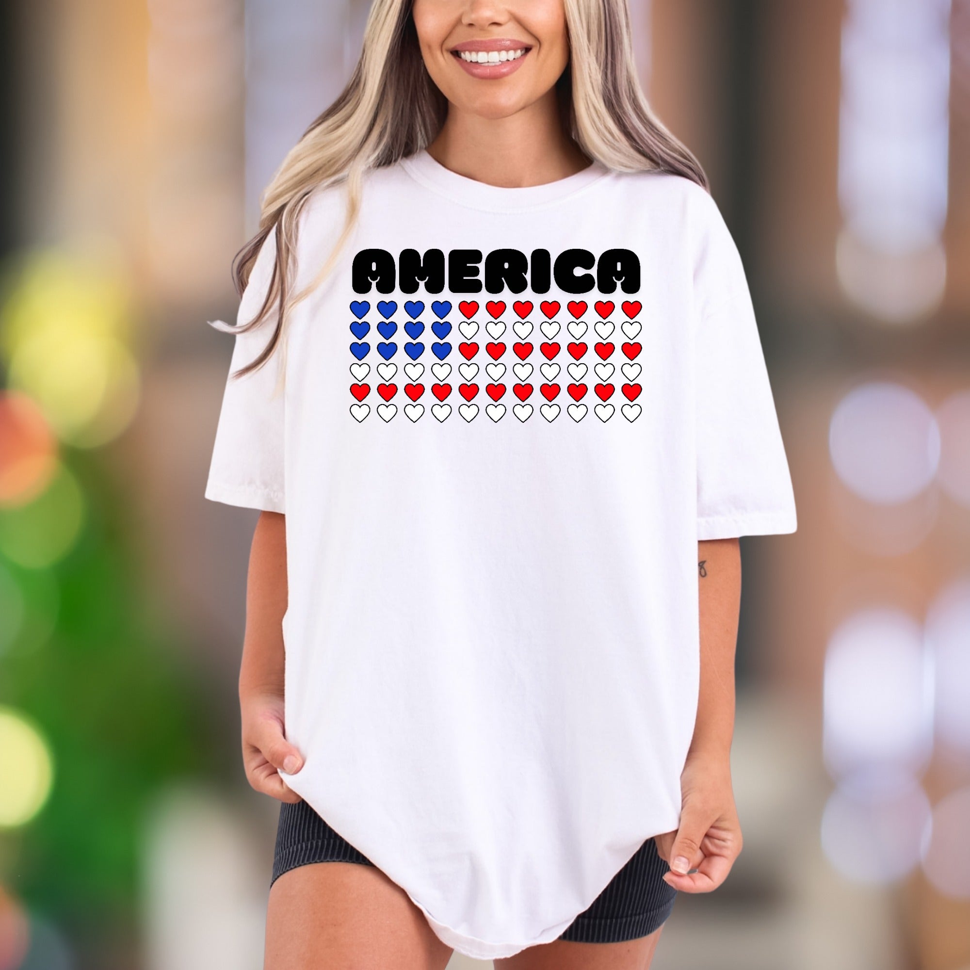 "AMERICA" Hearts Flag | Comfort Colors Unisex Adult T-Shirt | Patriotic Lifestyle Tee