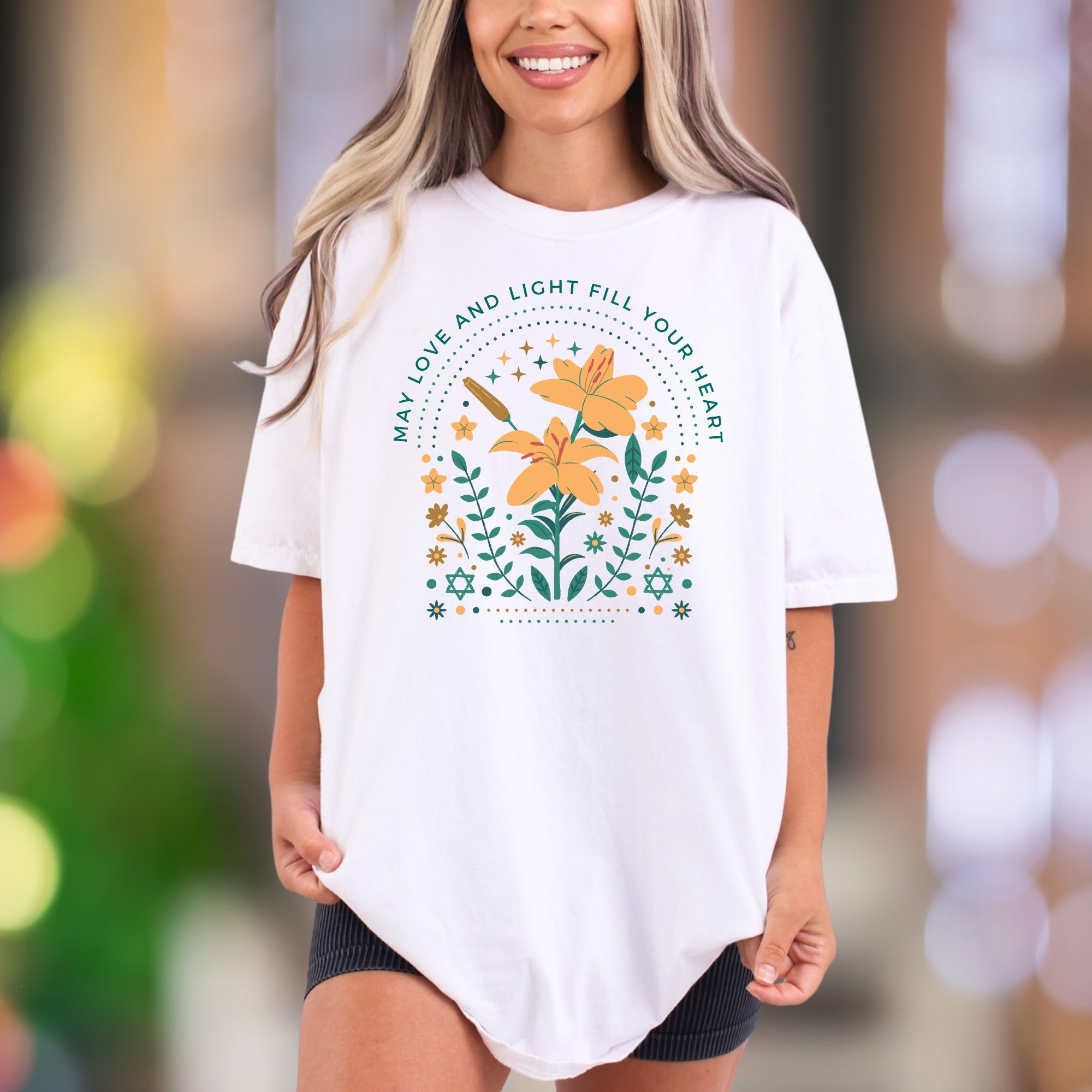 "May Love And Light Fill Your Heart" | Comfort Colors Unisex Adult T-Shirt | Uplifting Floral Design